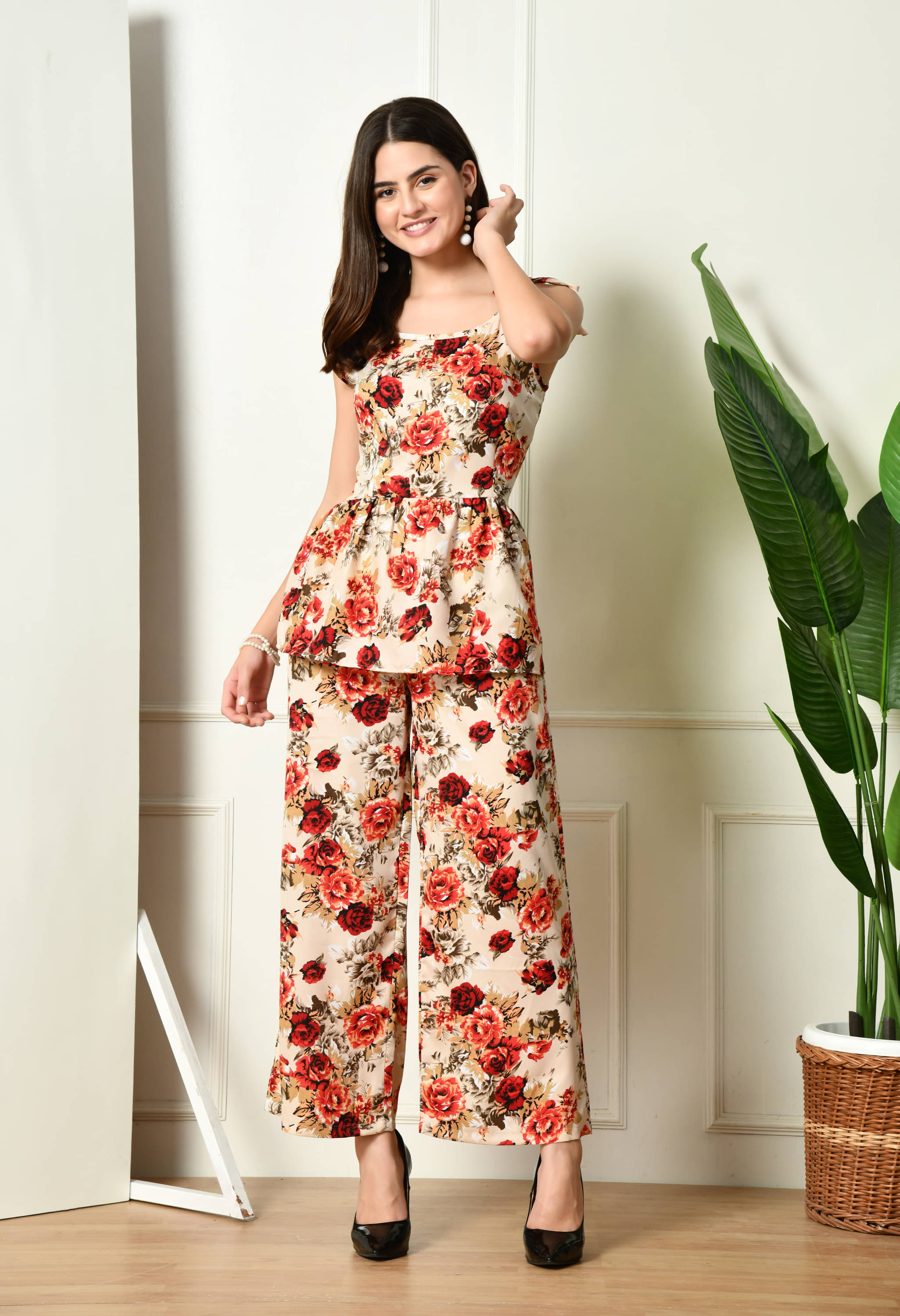     			Fasanger Women Printed Top With Palazzos Co-Ord Set ( Multicolor )