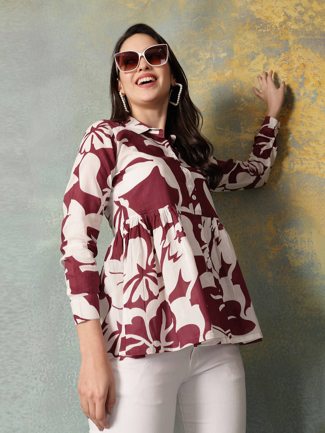 GOD BLESS Women's Cotton Asymmetrical Top ( Wine )     			GOD BLESS Women's Cotton Asymmetrical Top ( Wine )