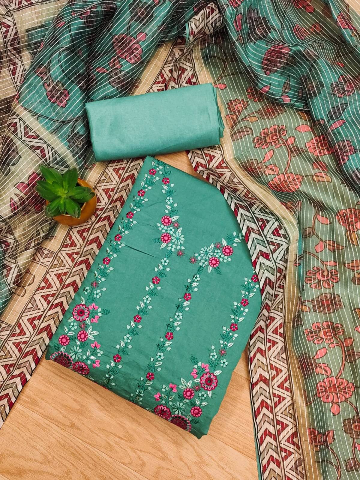     			HL SILKMILLS Women Chanderi Unstitched Dress Material ( Sea Green )