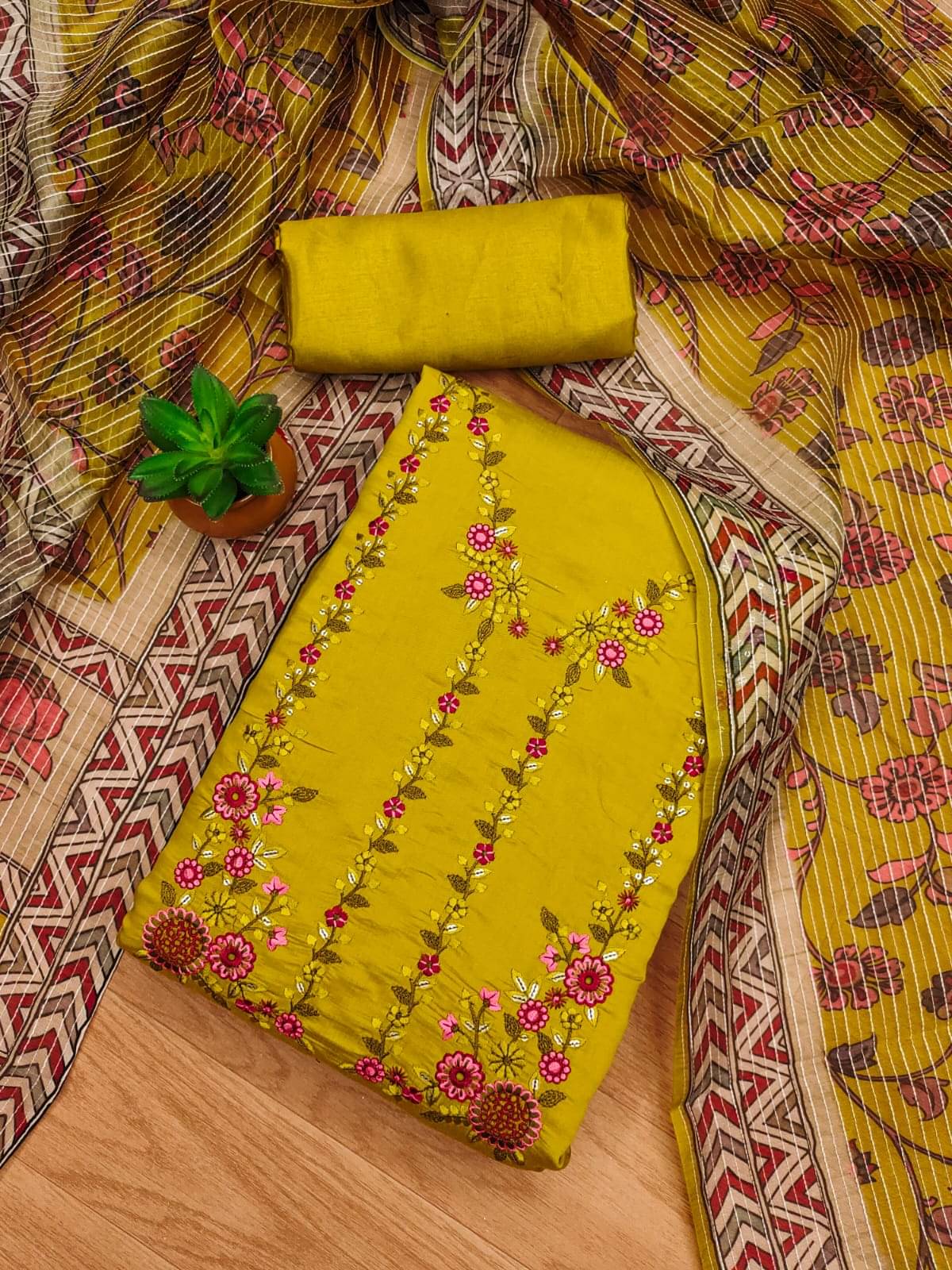 HL SILKMILLS Women Chanderi Unstitched Dress Material ( Yellow )     			HL SILKMILLS Women Chanderi Unstitched Dress Material ( Yellow )