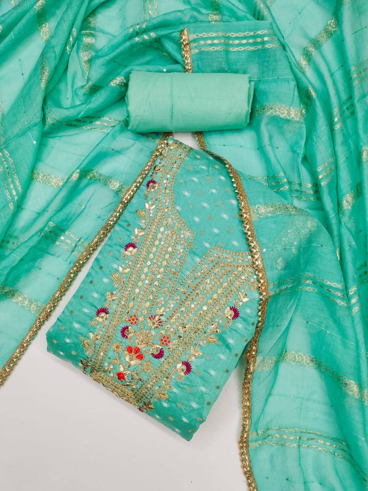     			HL SILKMILLS Women Chanderi Unstitched Dress Material ( Sea Green )