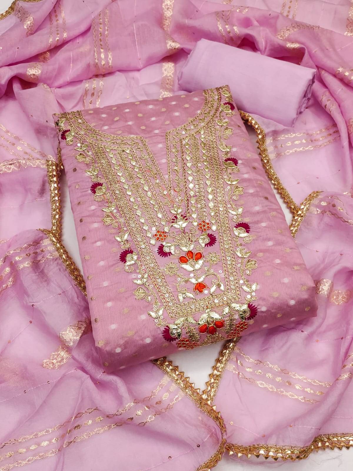     			HL SILKMILLS Women Chanderi Unstitched Dress Material ( Pink )