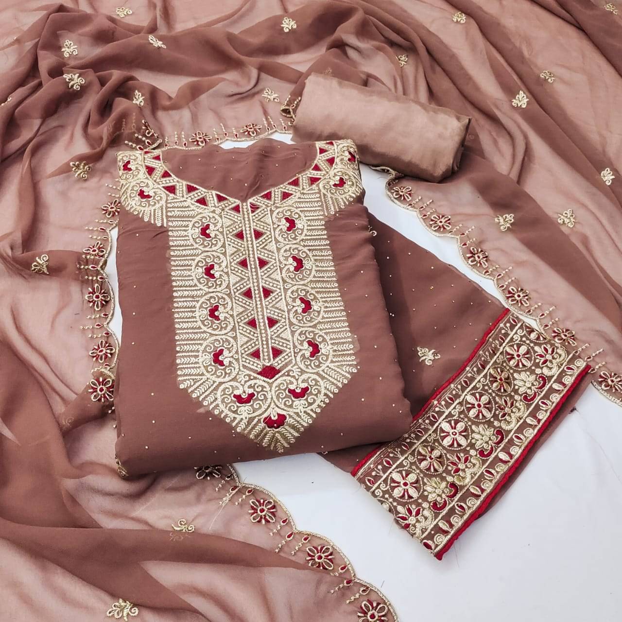     			HL SILKMILLS Women Georgette Unstitched Dress Material ( Brown )
