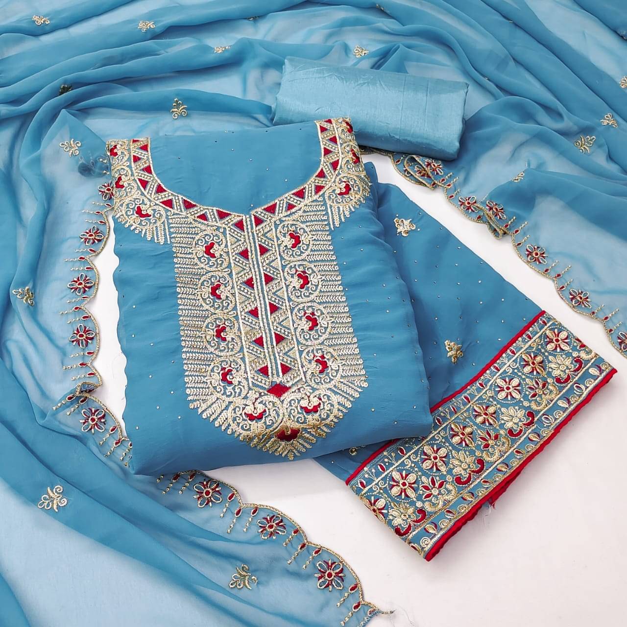 HL SILKMILLS Women Georgette Unstitched Dress Material ( Blue )     			HL SILKMILLS Women Georgette Unstitched Dress Material ( Blue )