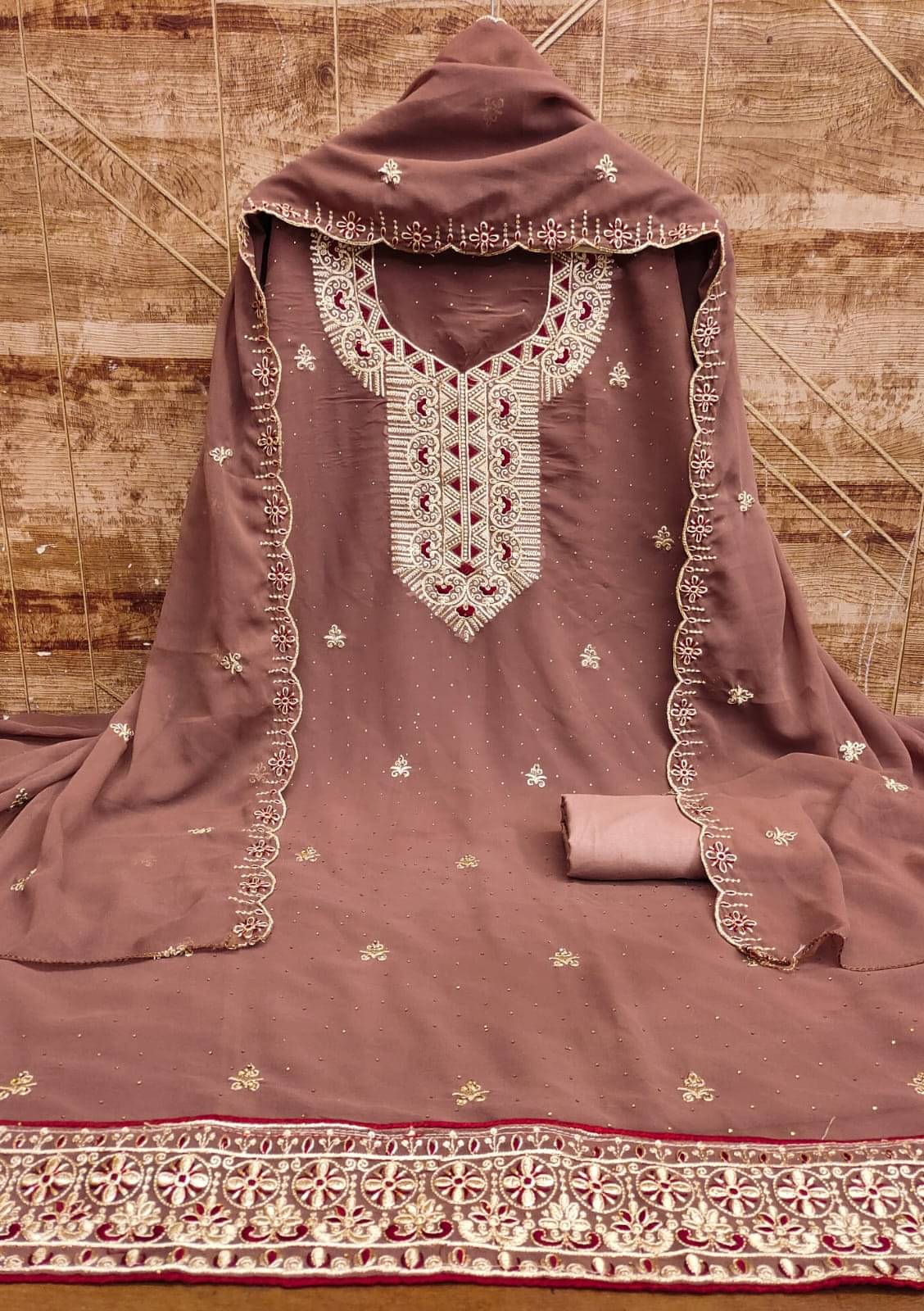     			HL SILKMILLS Women Georgette Unstitched Dress Material ( Brown )