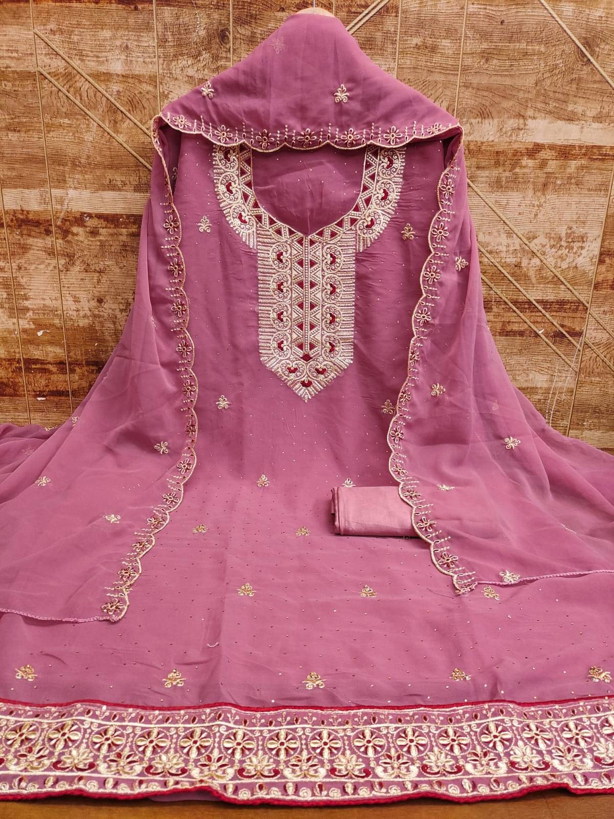     			HL SILKMILLS Women Georgette Unstitched Dress Material ( Pink )