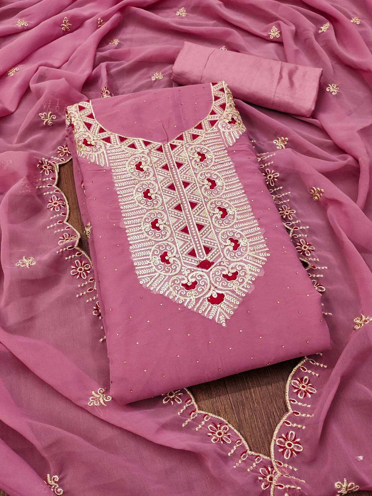 HL SILKMILLS Women Georgette Unstitched Dress Material ( Pink )     			HL SILKMILLS Women Georgette Unstitched Dress Material ( Pink )