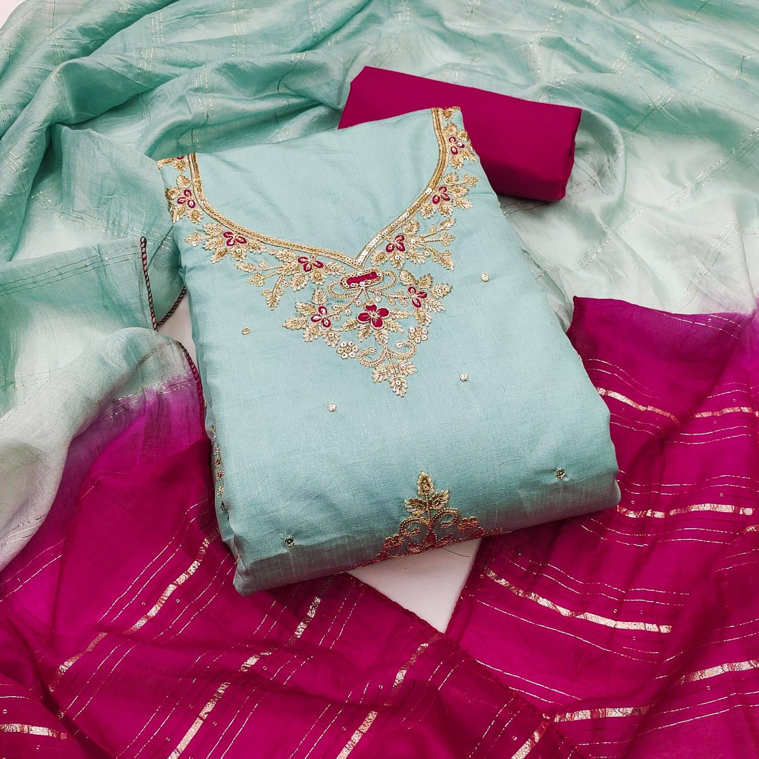 HL SILKMILLS Women Silk Blend Unstitched Dress Material ( Light Blue ) - Unstitched Fabrics | Buy online on ZillyBuy