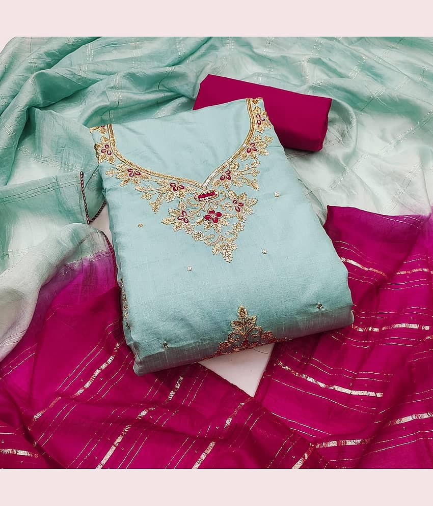 HL SILKMILLS Women Silk Blend Unstitched Dress Material ( Light Blue ) - Unstitched Fabrics | Buy online on ZillyBuy