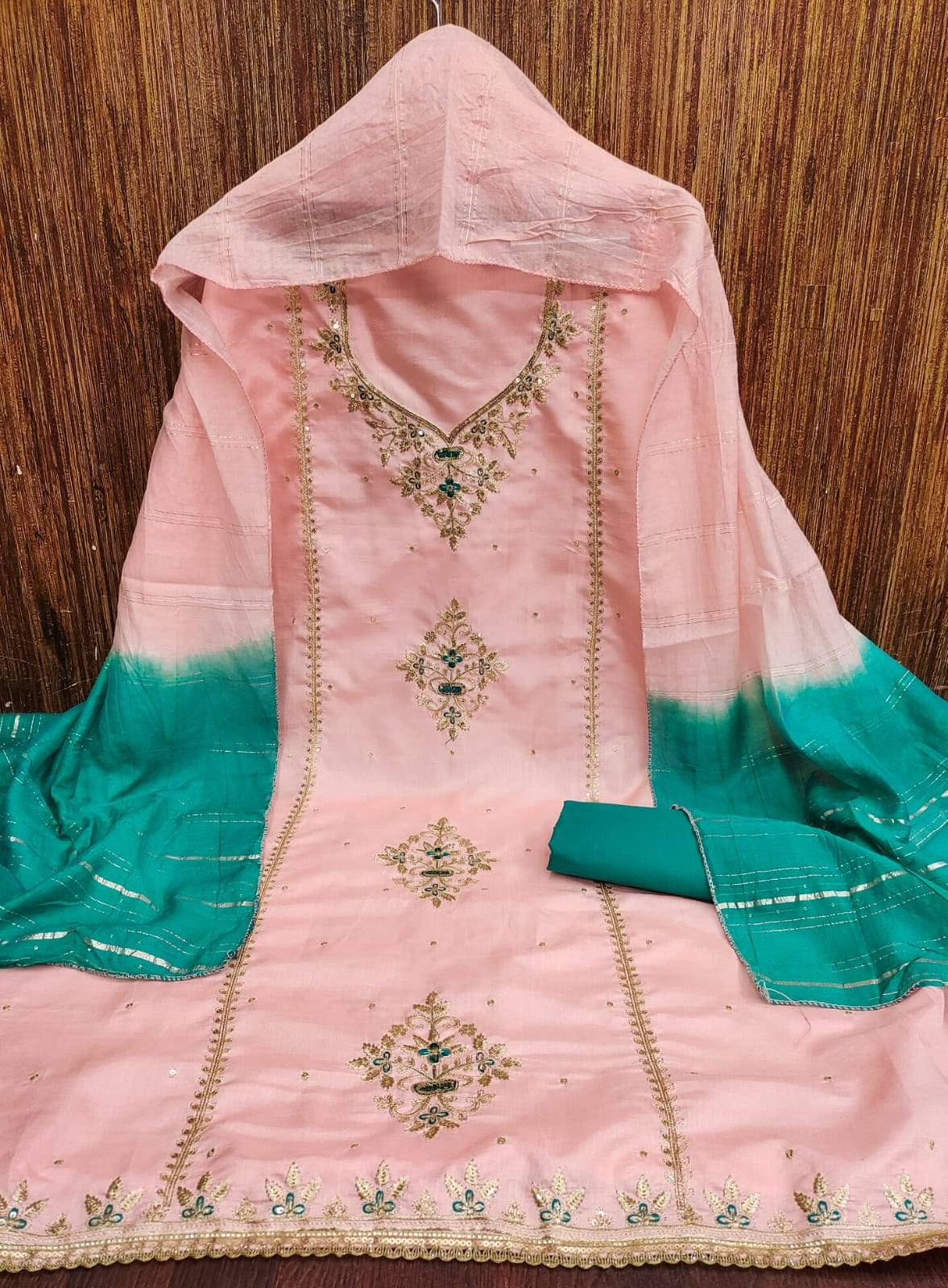     			HL SILKMILLS Women Silk Blend Unstitched Dress Material ( Peach )