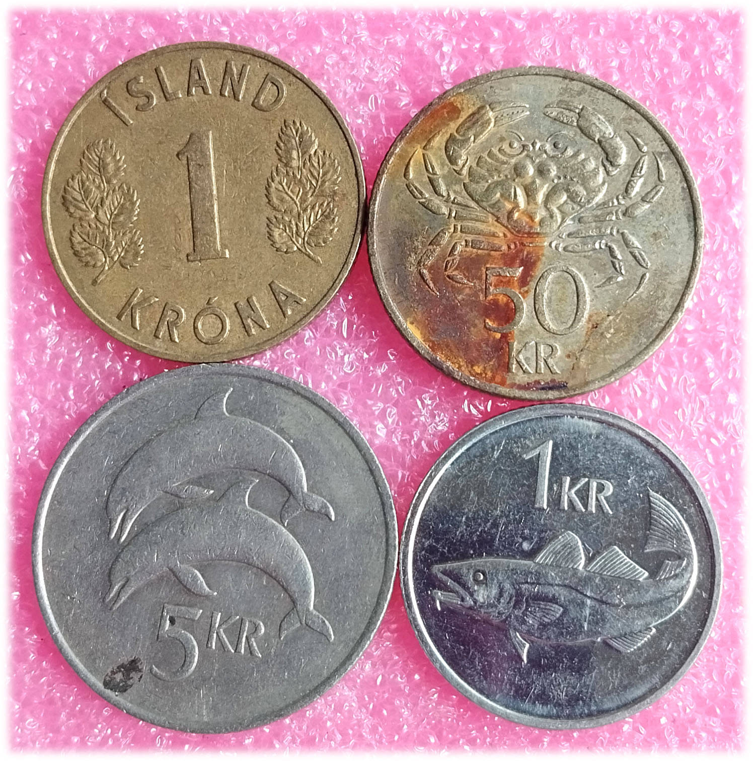     			ICELAND -  4 ALL DIFFERENT COINS SET ( including scarce and rare ones )
