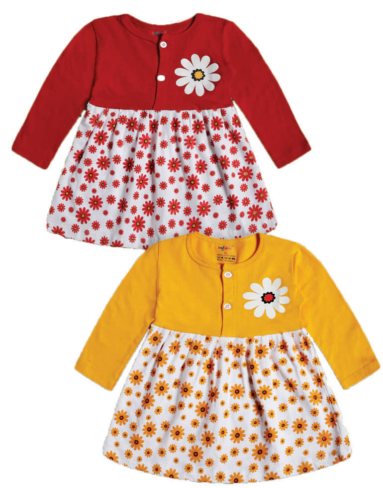 INFANT Pack of 2 Baby Girls Cotton Dress ( Multicolor 1 )