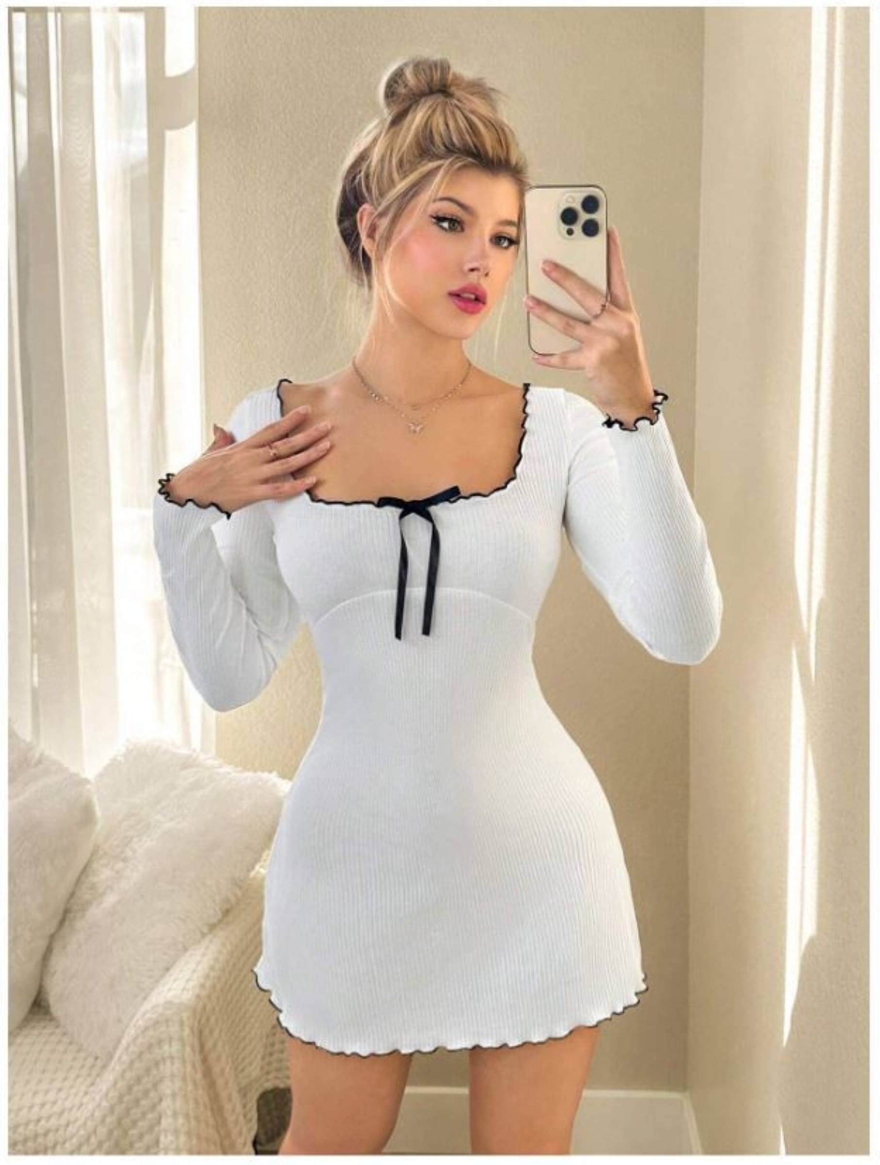     			INNAYARA DIVIRTA Women's Cotton Blend Solid Bodycon Dress ( White )