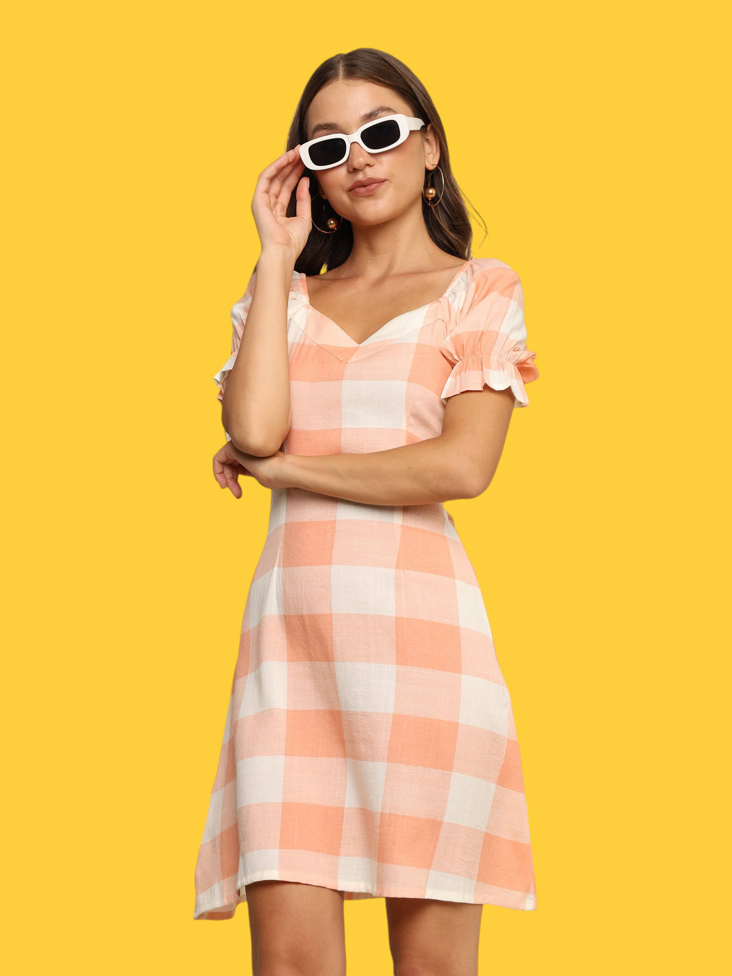     			INNAYARA DIVIRTA Women's Cotton Checks A-line Dress ( Multicolor )
