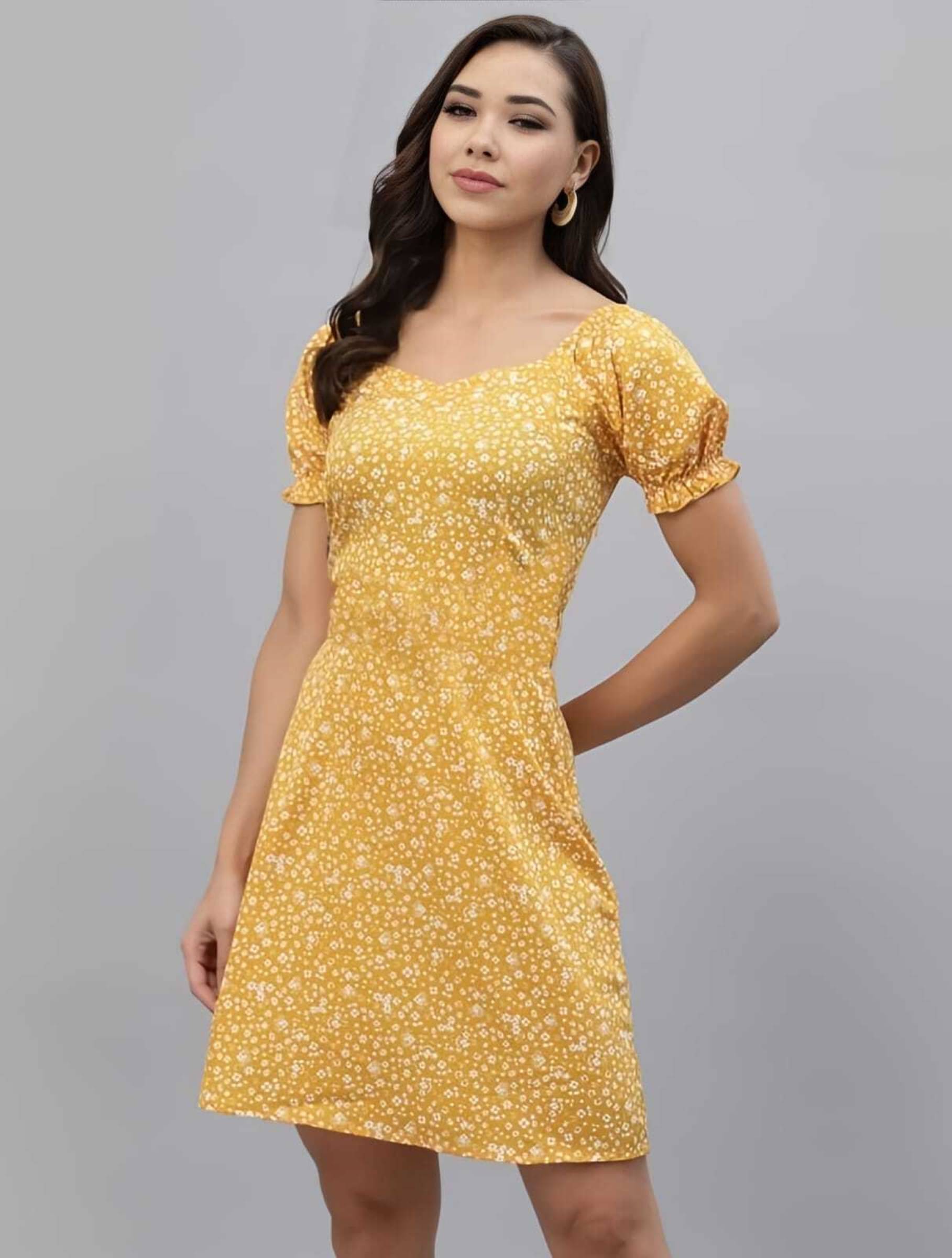 INNAYARA DIVIRTA Women's Crepe Printed A-line Dress ( Yellow ) INNAYARA DIVIRTA Women's Crepe Printed A-line Dress ( Yellow )