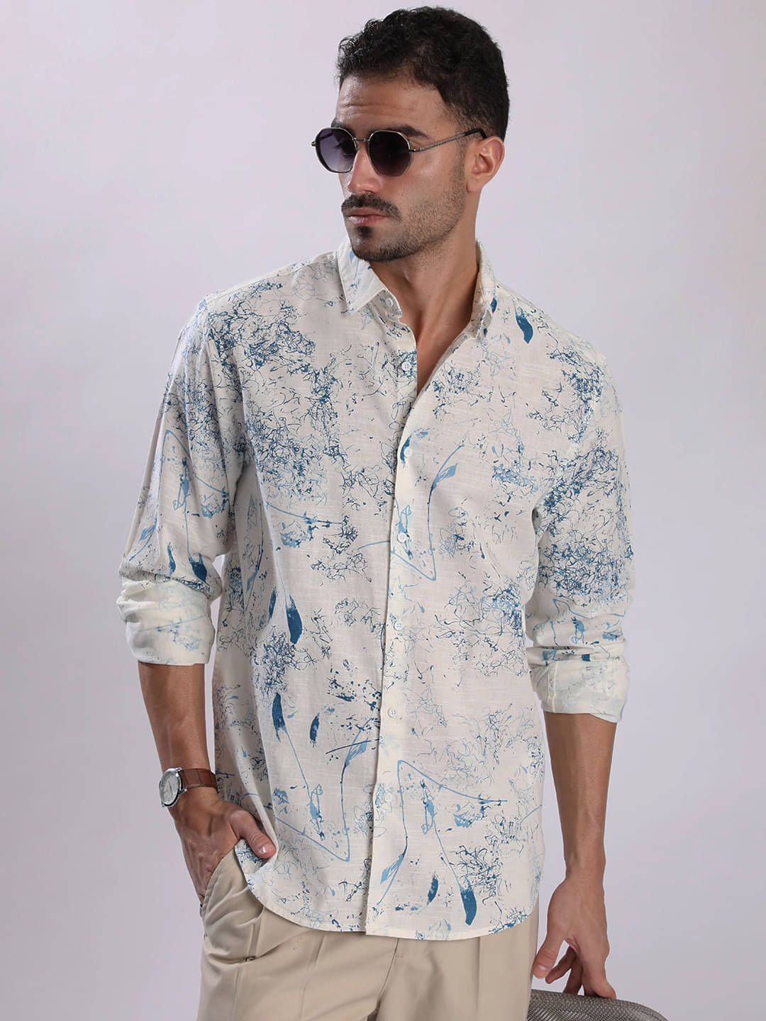     			IVOC 100% Cotton Relaxed Fit Printed Full Sleeves Men's Casual Shirt - Cream ( Pack of 1 )