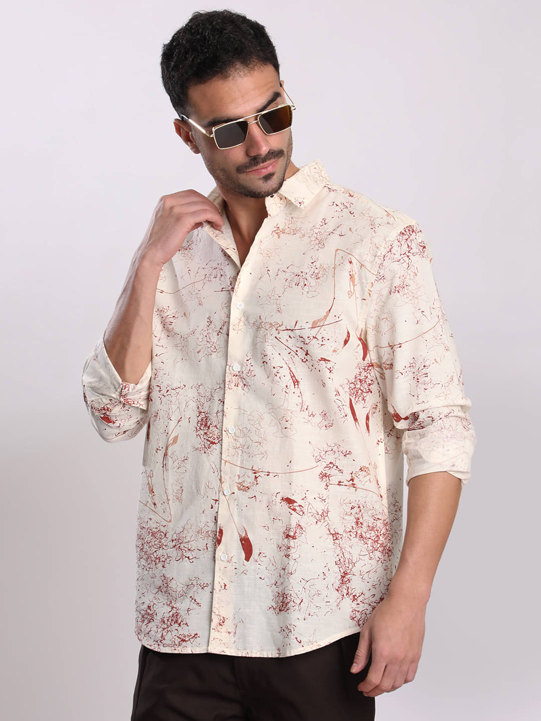     			IVOC 100% Cotton Relaxed Fit Printed Full Sleeves Men's Casual Shirt - Cream ( Pack of 1 )