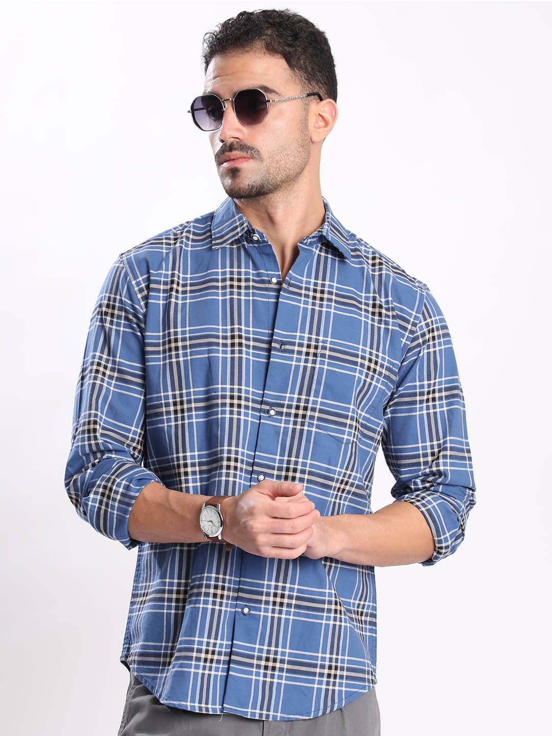     			IVOC 100% Cotton Slim Fit Checks Full Sleeves Men's Casual Shirt - Blue ( Pack of 1 )