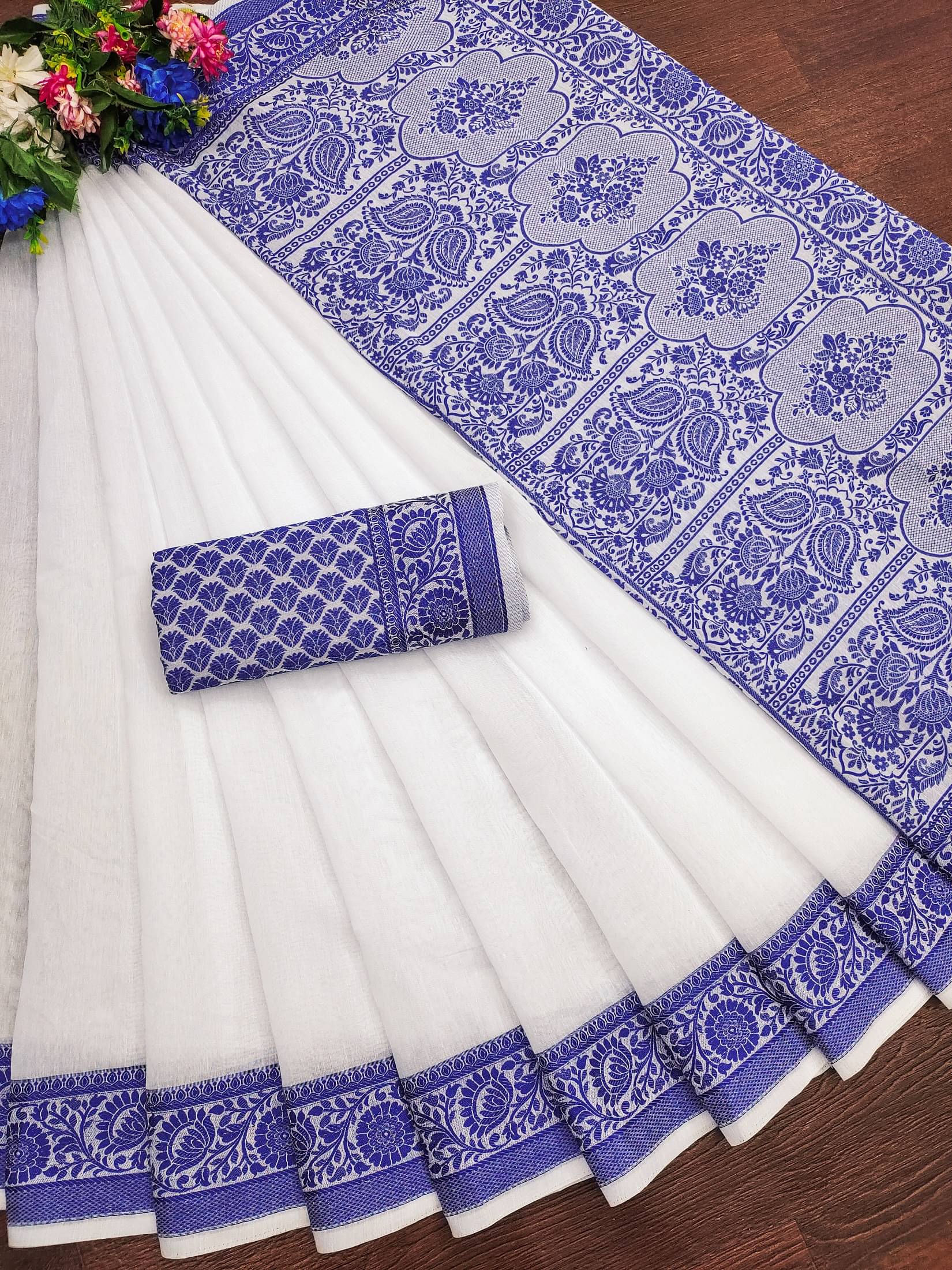 IndShopMart Banarasi Silk Woven Saree With Unstitched Blouse Piece ( Blue )     			IndShopMart Banarasi Silk Woven Saree With Unstitched Blouse Piece ( Blue )