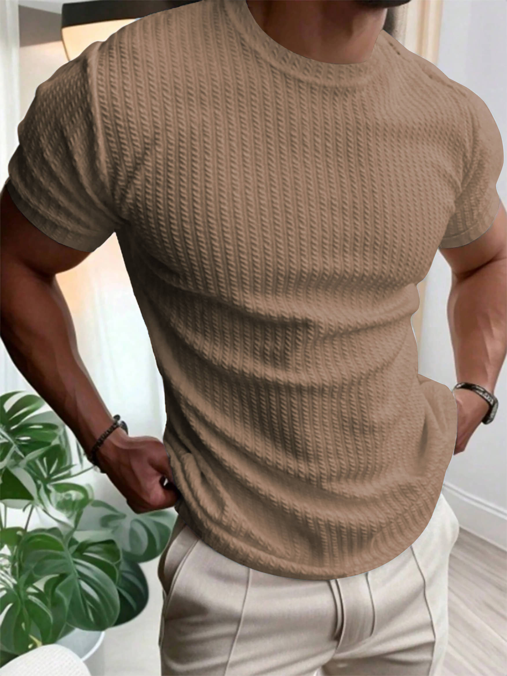    			KAJARU Men Cotton Blend Regular Fit Self Design T-Shirt ( Cream )