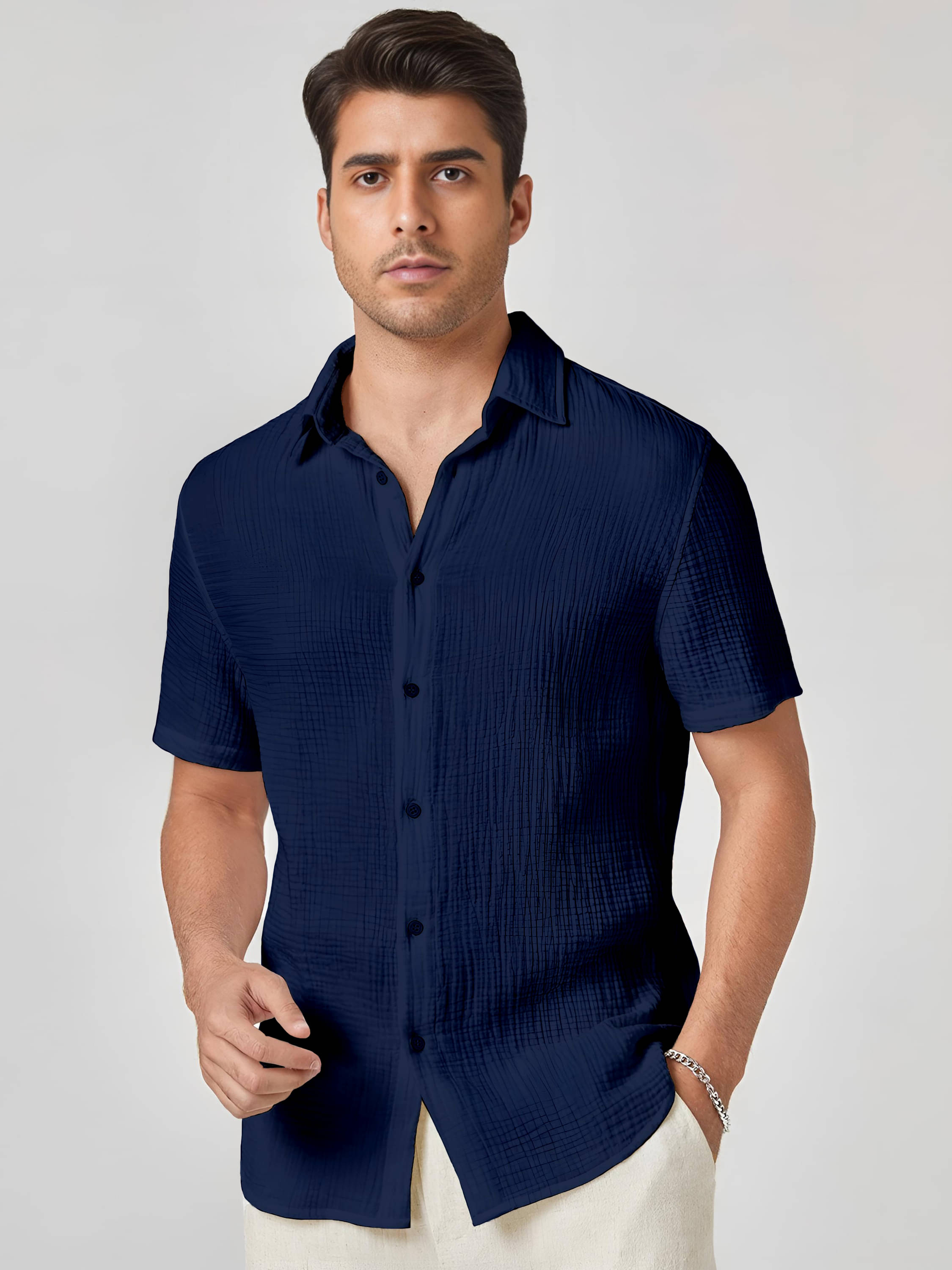 KAKIDO Polyester Regular Fit Self Design Half Sleeves Men's Casual Shirt - Navy Blue ( Pack of 1 ) KAKIDO Polyester Regular Fit Self Design Half Sleeves Men's Casual Shirt - Navy Blue ( Pack of 1 )