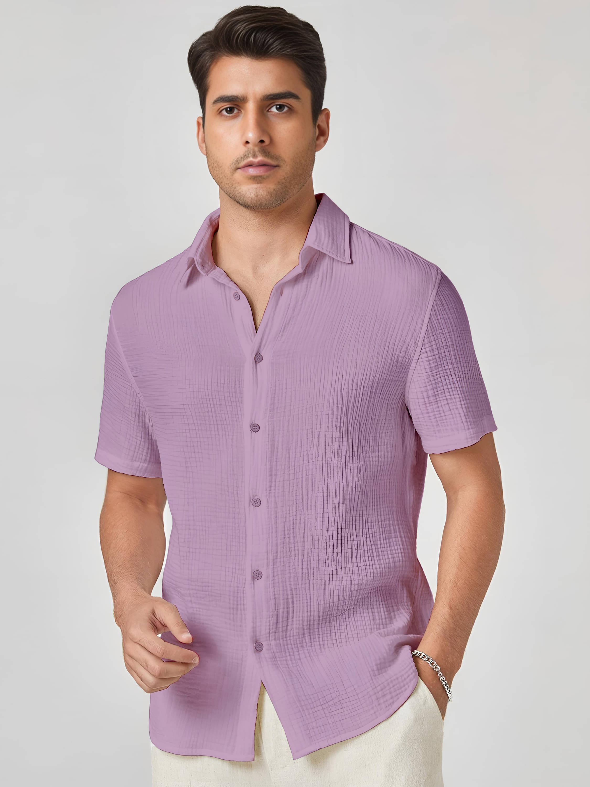KAKIDO Polyester Regular Fit Self Design Half Sleeves Men's Casual Shirt - Pink ( Pack of 1 ) KAKIDO Polyester Regular Fit Self Design Half Sleeves Men's Casual Shirt - Pink ( Pack of 1 )
