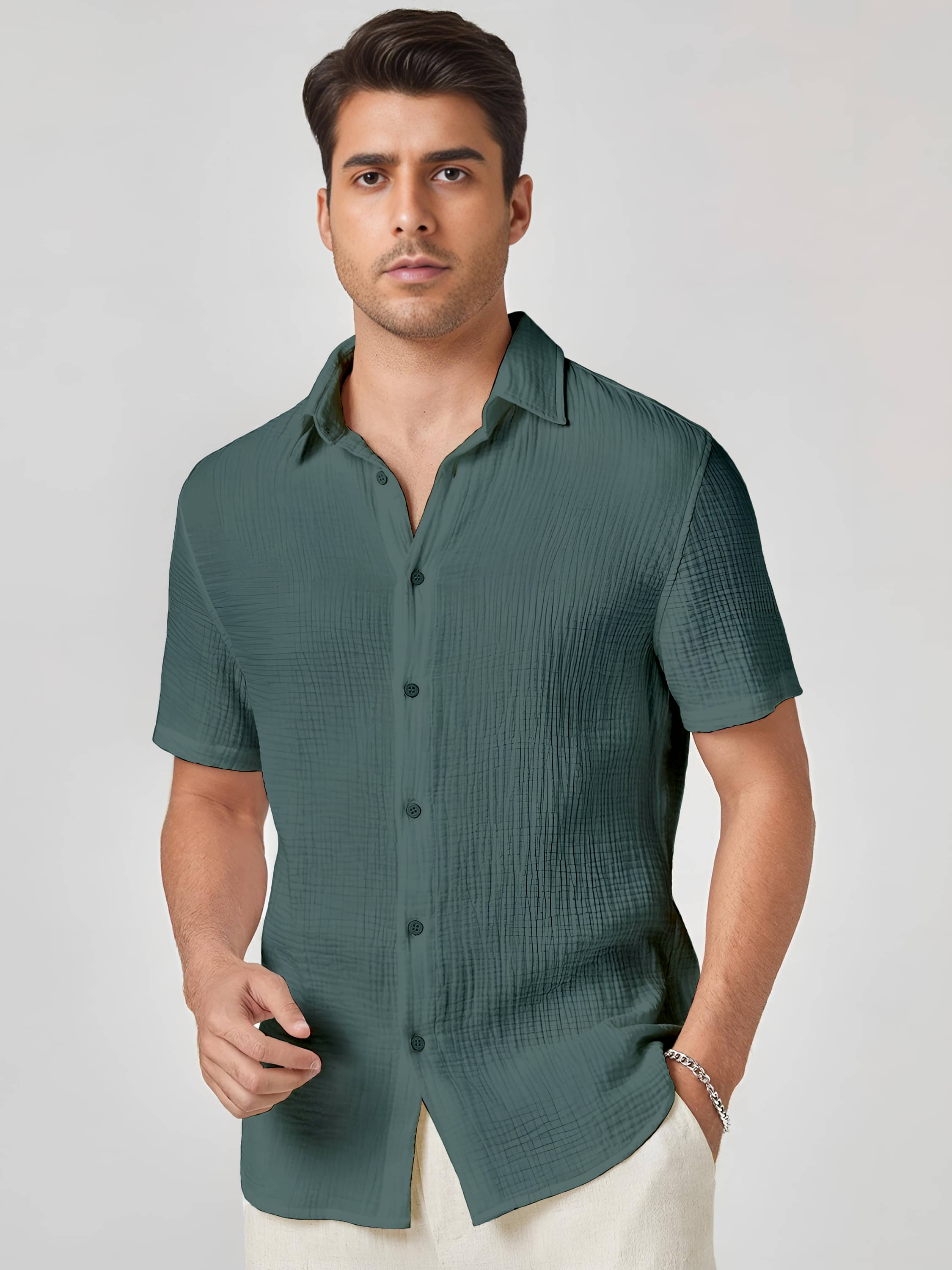 KAKIDO Polyester Regular Fit Self Design Half Sleeves Men's Casual Shirt - Grey ( Pack of 1 ) KAKIDO Polyester Regular Fit Self Design Half Sleeves Men's Casual Shirt - Grey ( Pack of 1 )
