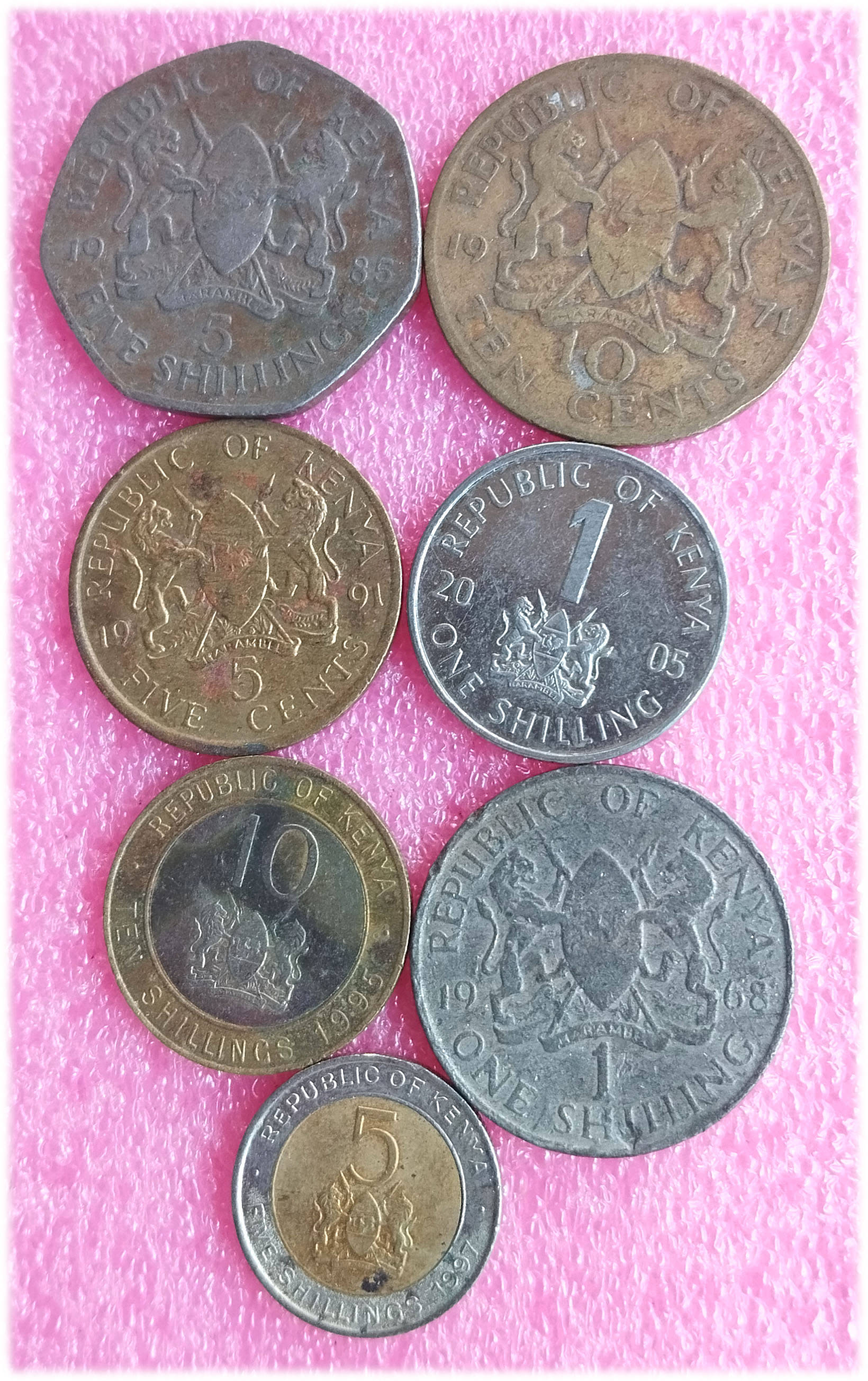     			KENYA -  7 ALL DIFFERENT COINS SET ( including scarce and rare ones )