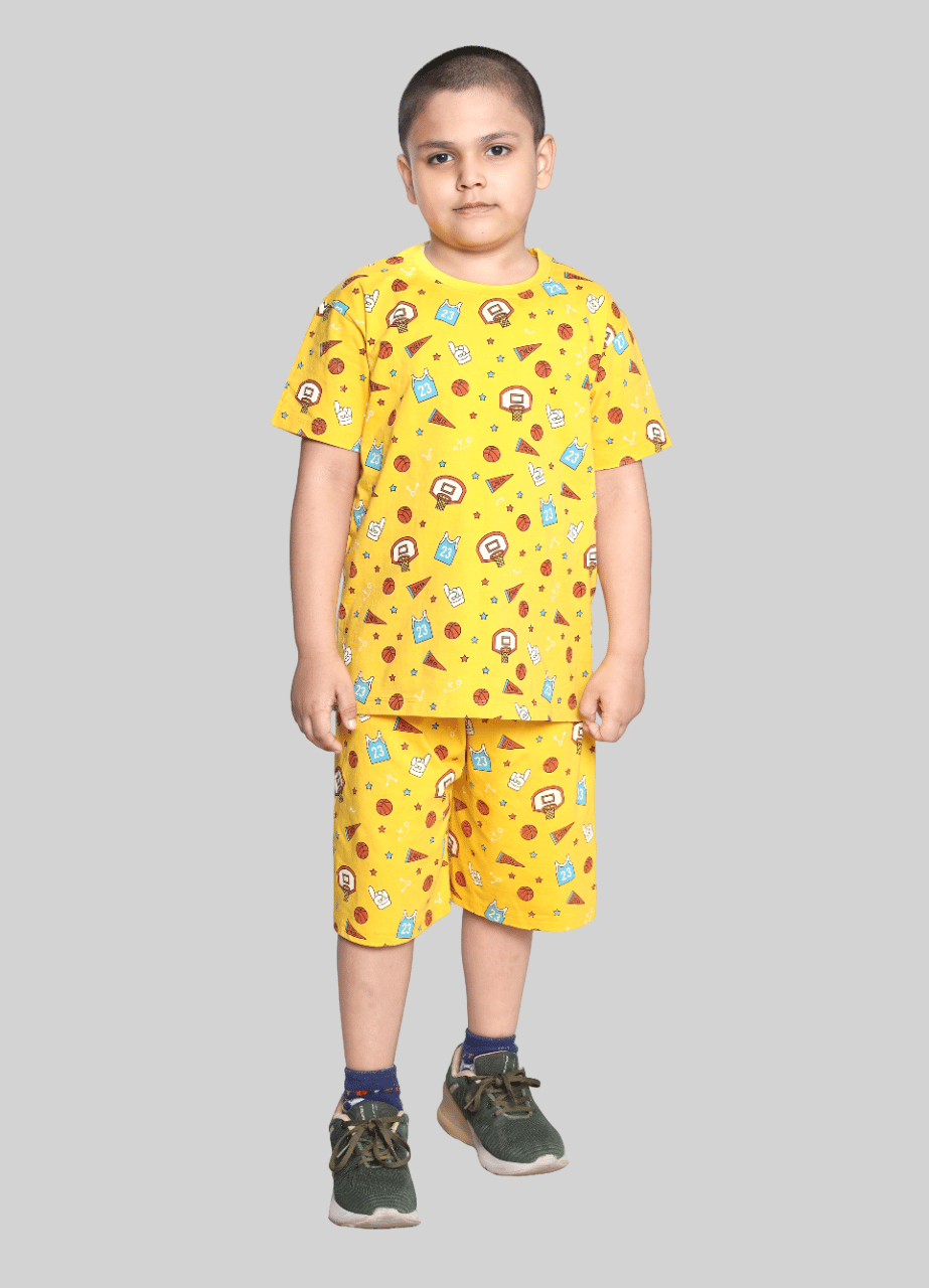     			Kidzee Kingdom Pack of 1 Boys Cotton T-Shirt & Shorts Set ( Yellow )