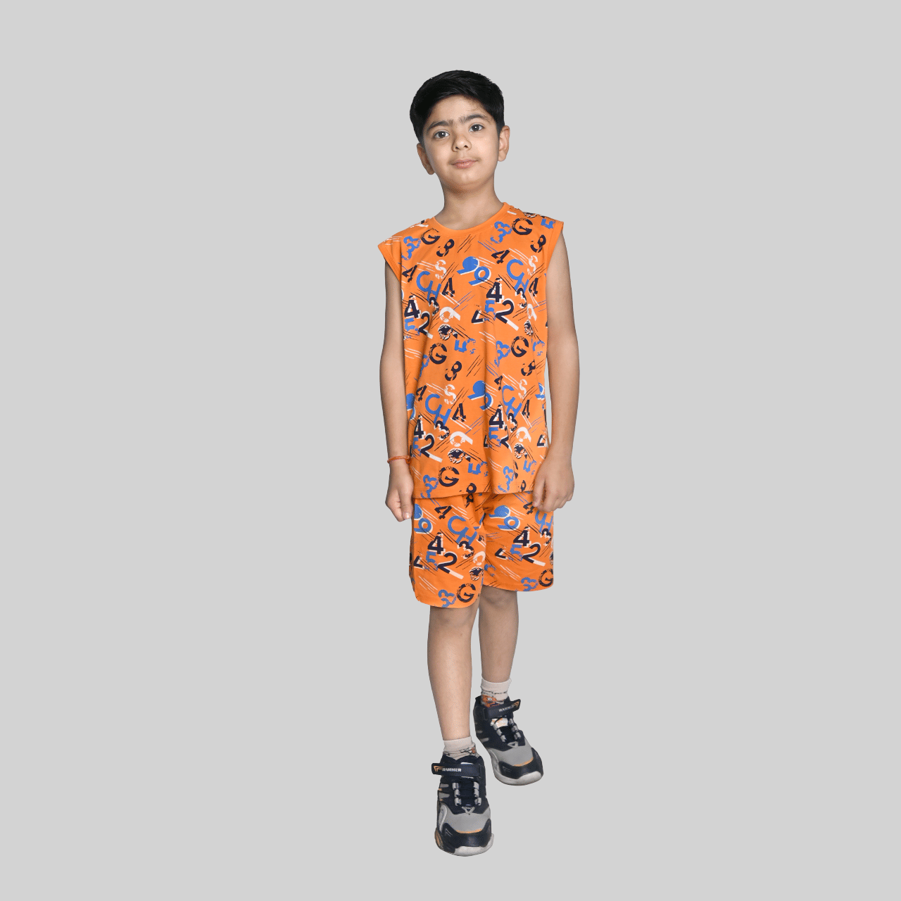     			Kidzee Kingdom Pack of 1 Boys Cotton T-Shirt & Shorts Set ( Orange )