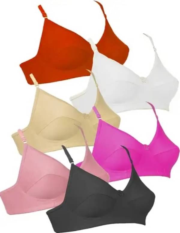 Kiran Enterprises Pack of 6 Cotton Non Padded T-Shirt Bra For Women ( Multicolor ) Kiran Enterprises Pack of 6 Cotton Non Padded T-Shirt Bra For Women ( Multicolor )
