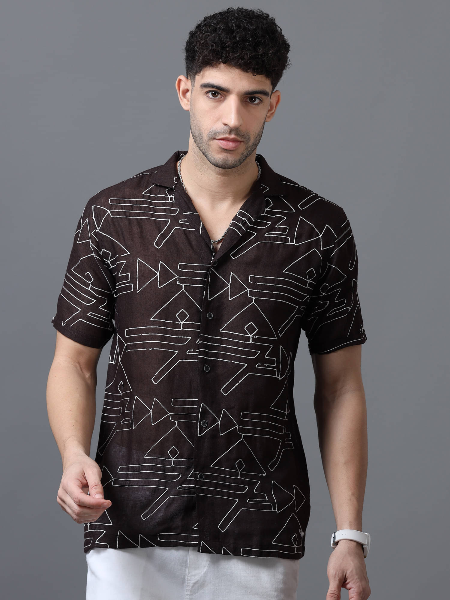     			LUISE LOOK Linen Regular Fit Embroidered Half Sleeves Men's Casual Shirt - Brown ( Pack of 1 )