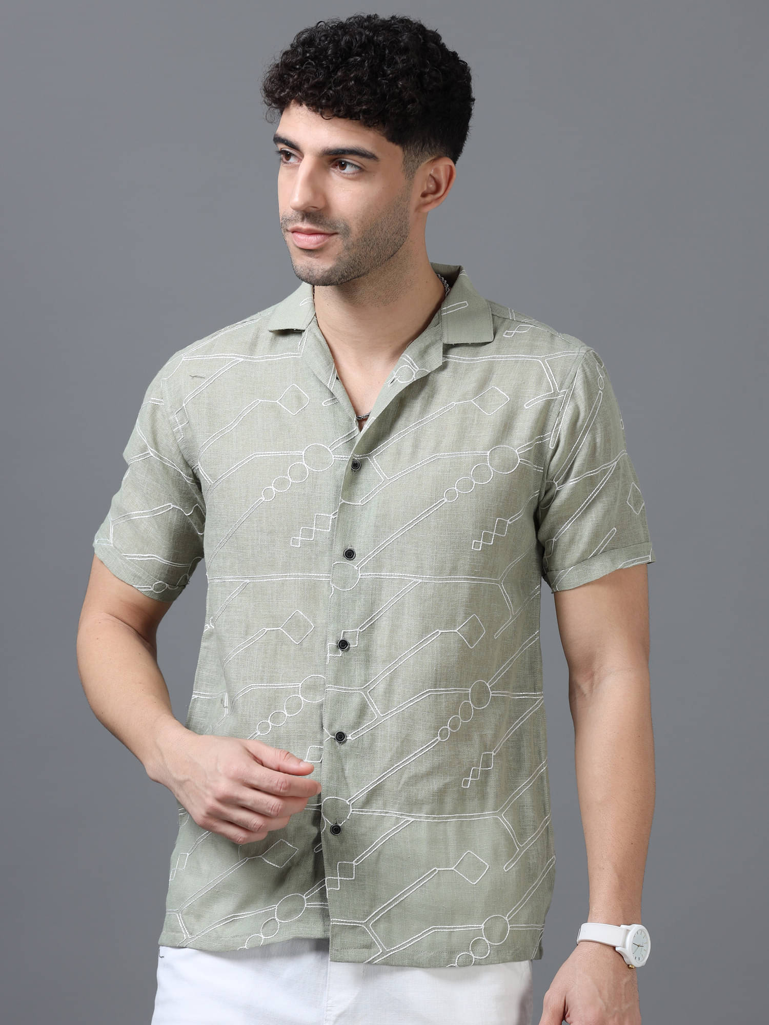 LUISE LOOK Linen Regular Fit Embroidered Half Sleeves Men's Casual Shirt - Green ( Pack of 1 ) LUISE LOOK Linen Regular Fit Embroidered Half Sleeves Men's Casual Shirt - Green ( Pack of 1 )