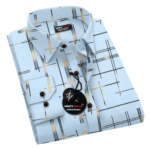     			MAN'SSUITUP Poly Cotton Regular Fit Printed Full Sleeves Men's Casual Shirt - Light Blue ( Pack of 1 )