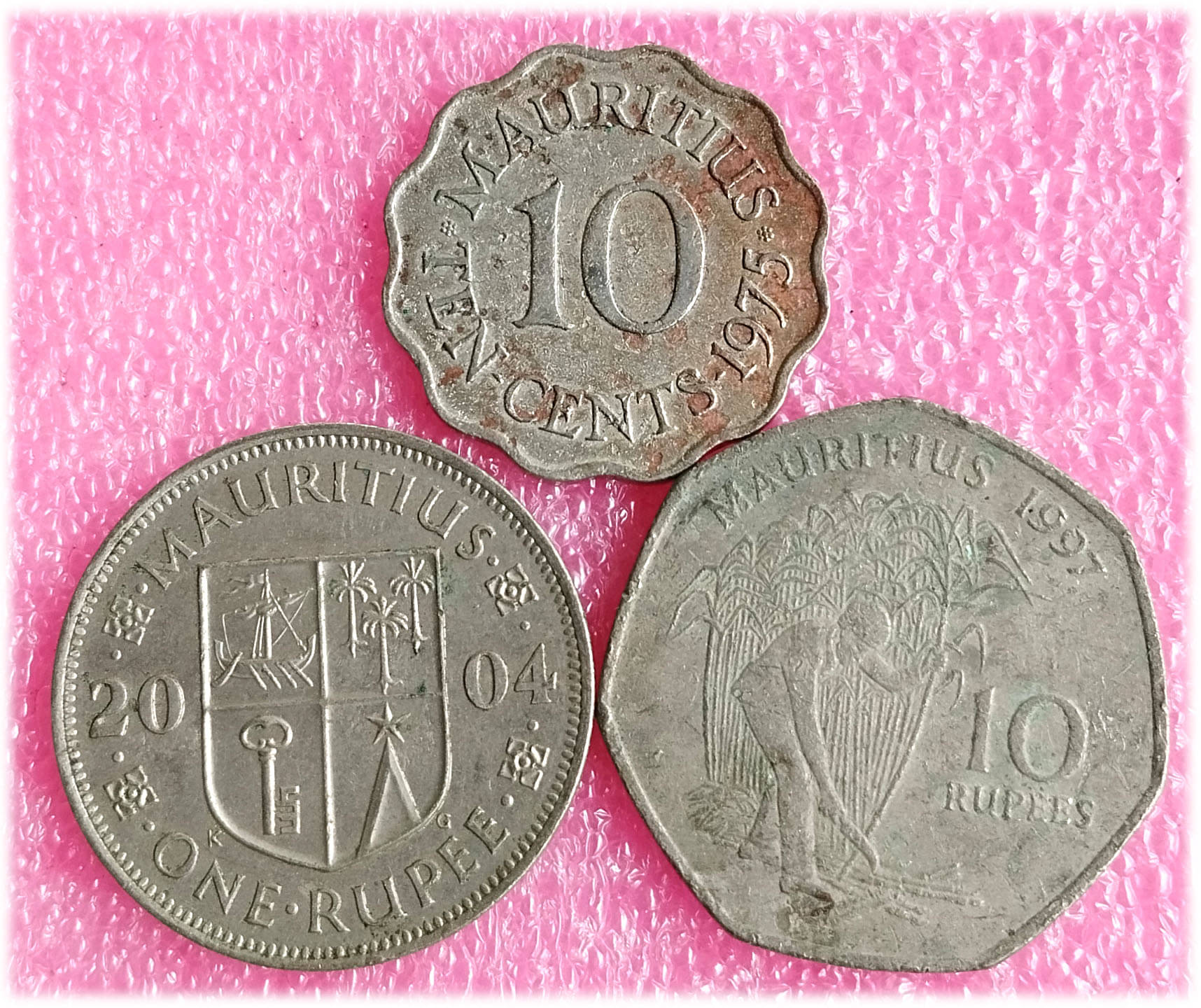     			MAURITIUS -  3 ALL DIFFERENT COINS SET ( including scarce and rare ones )