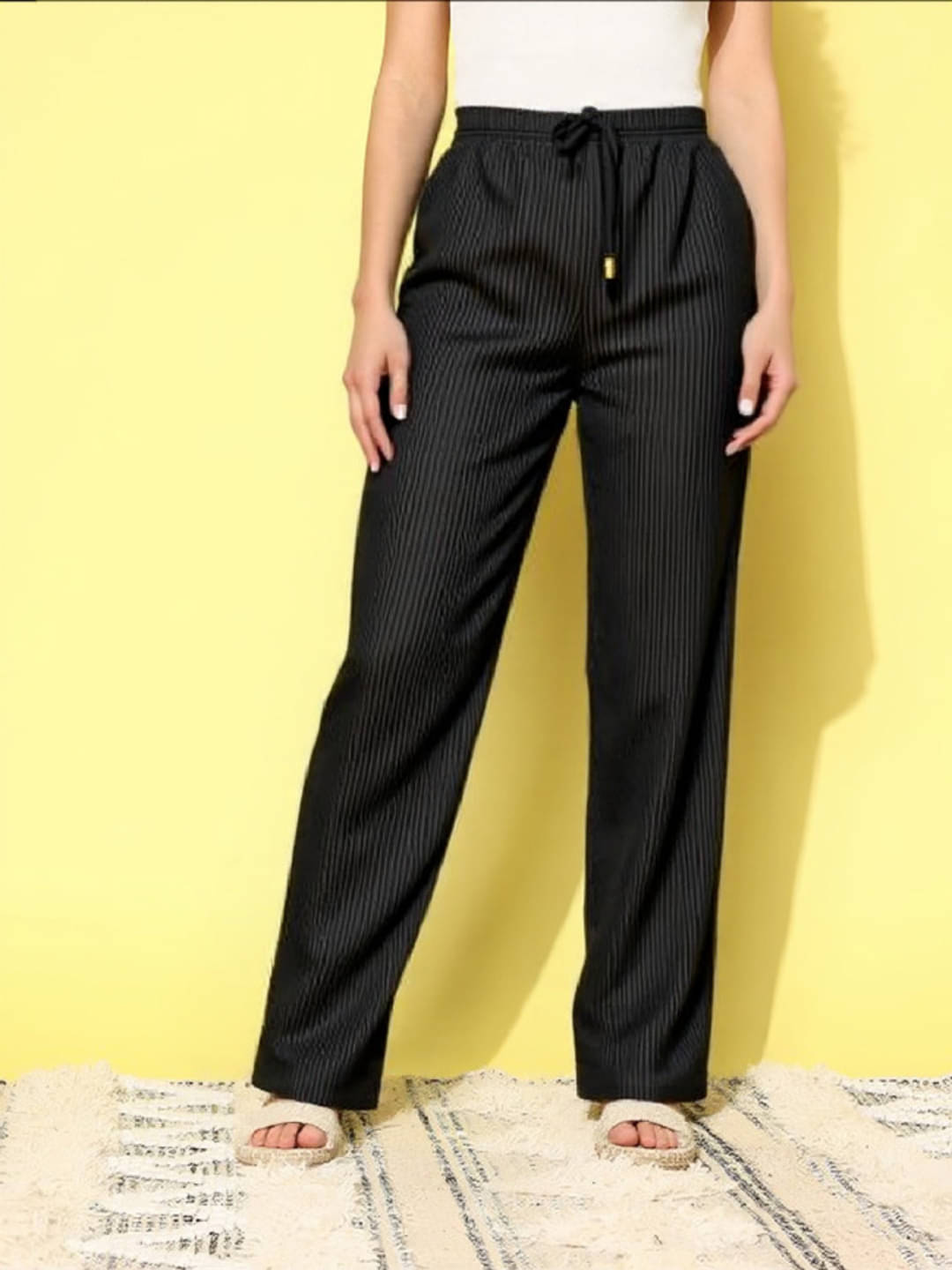     			MAYKR Pack of 1 Polyester Straight Women's Casual Pants ( Black )