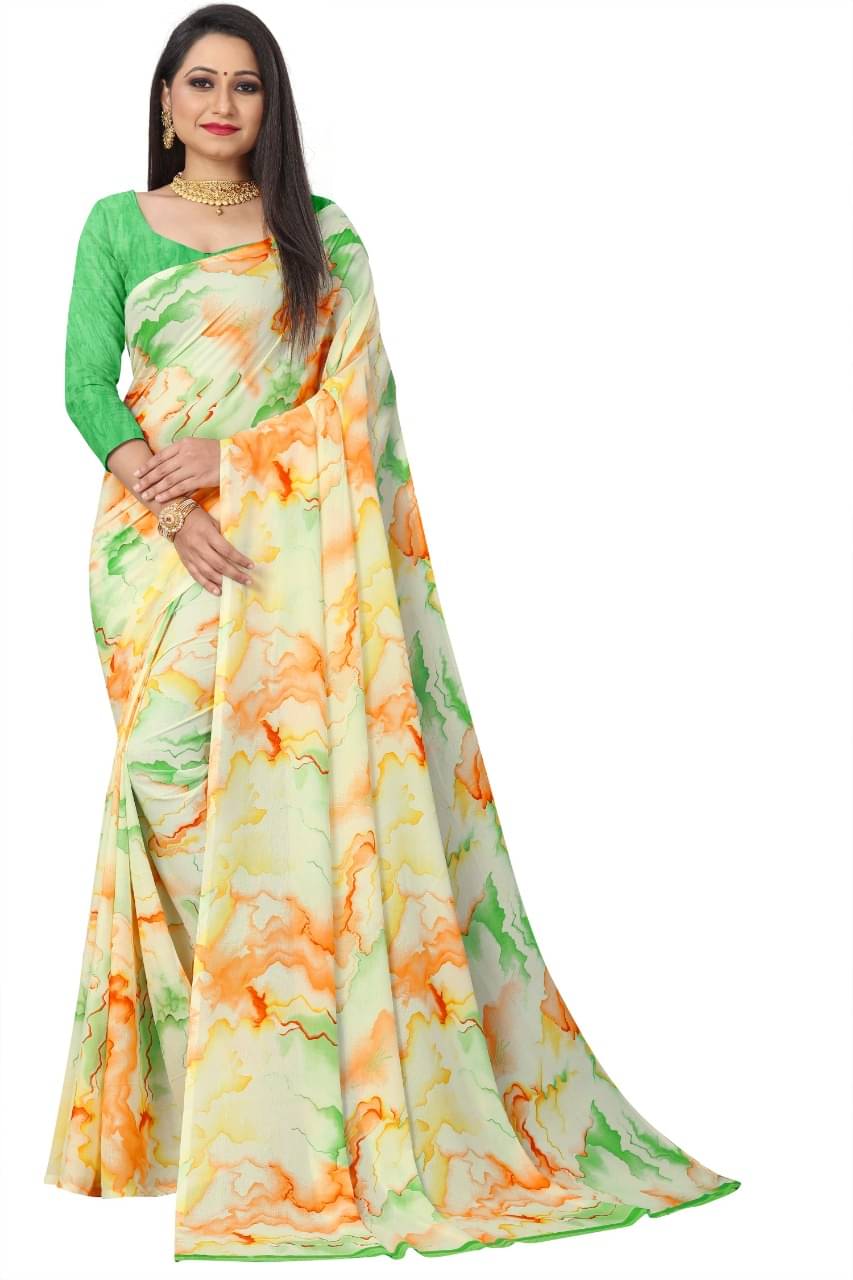 Maayro Georgette Dyed Saree With Unstitched Blouse Piece ( Light Green ) Maayro Georgette Dyed Saree With Unstitched Blouse Piece ( Light Green )