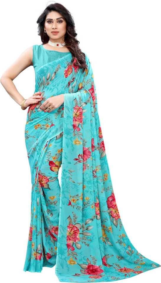 Maayro Georgette Printed Saree With Unstitched Blouse Piece ( Rama ) Maayro Georgette Printed Saree With Unstitched Blouse Piece ( Rama )
