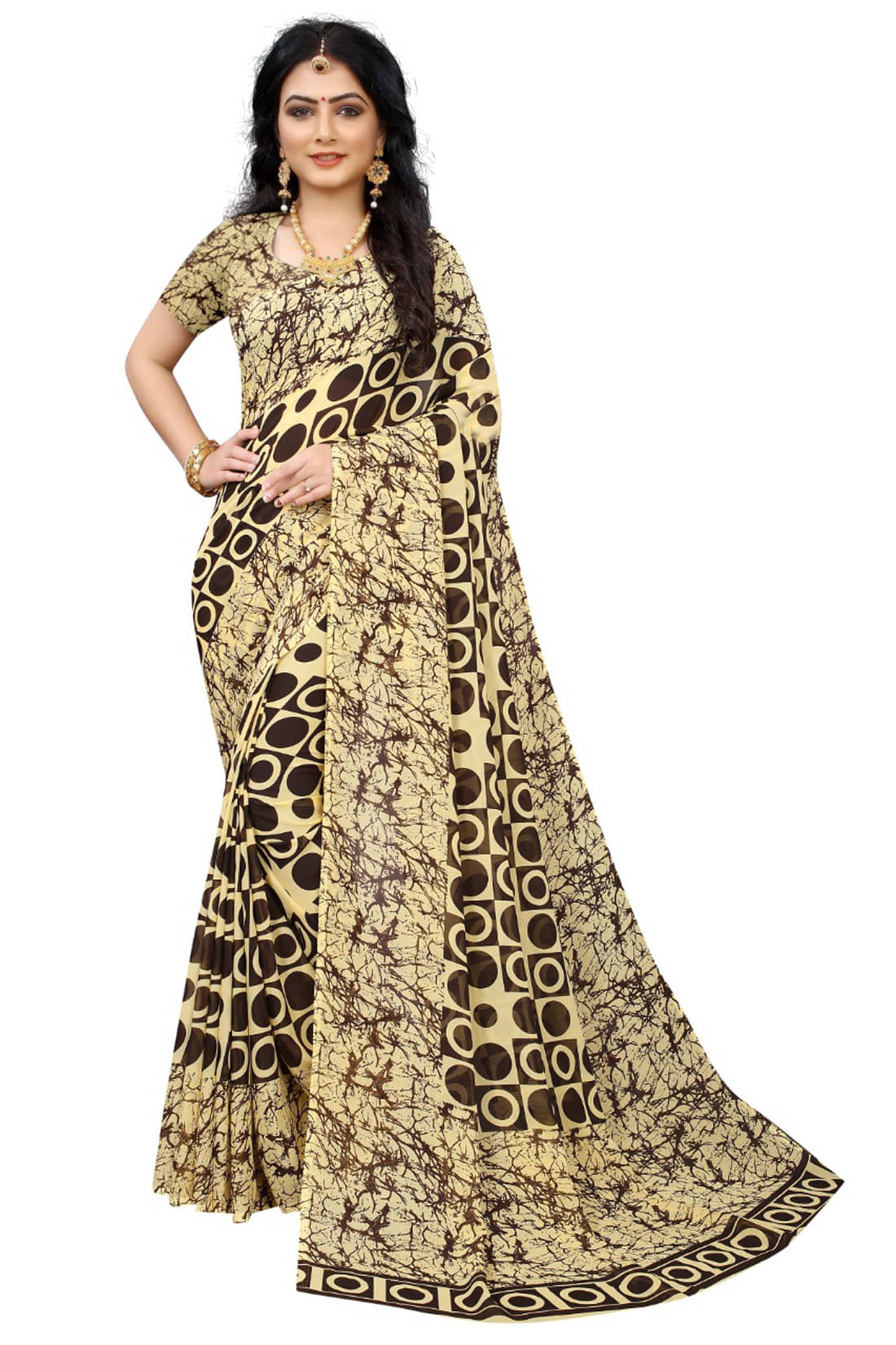     			Maayro Georgette Printed Saree With Unstitched Blouse Piece ( Coffee )