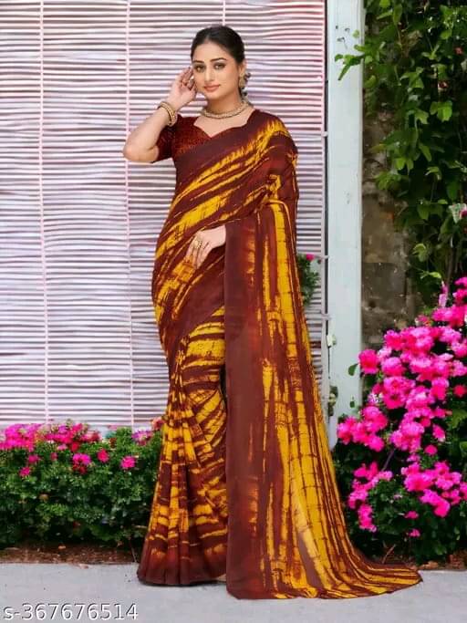     			Maayro Georgette Printed Saree With Unstitched Blouse Piece ( Red )