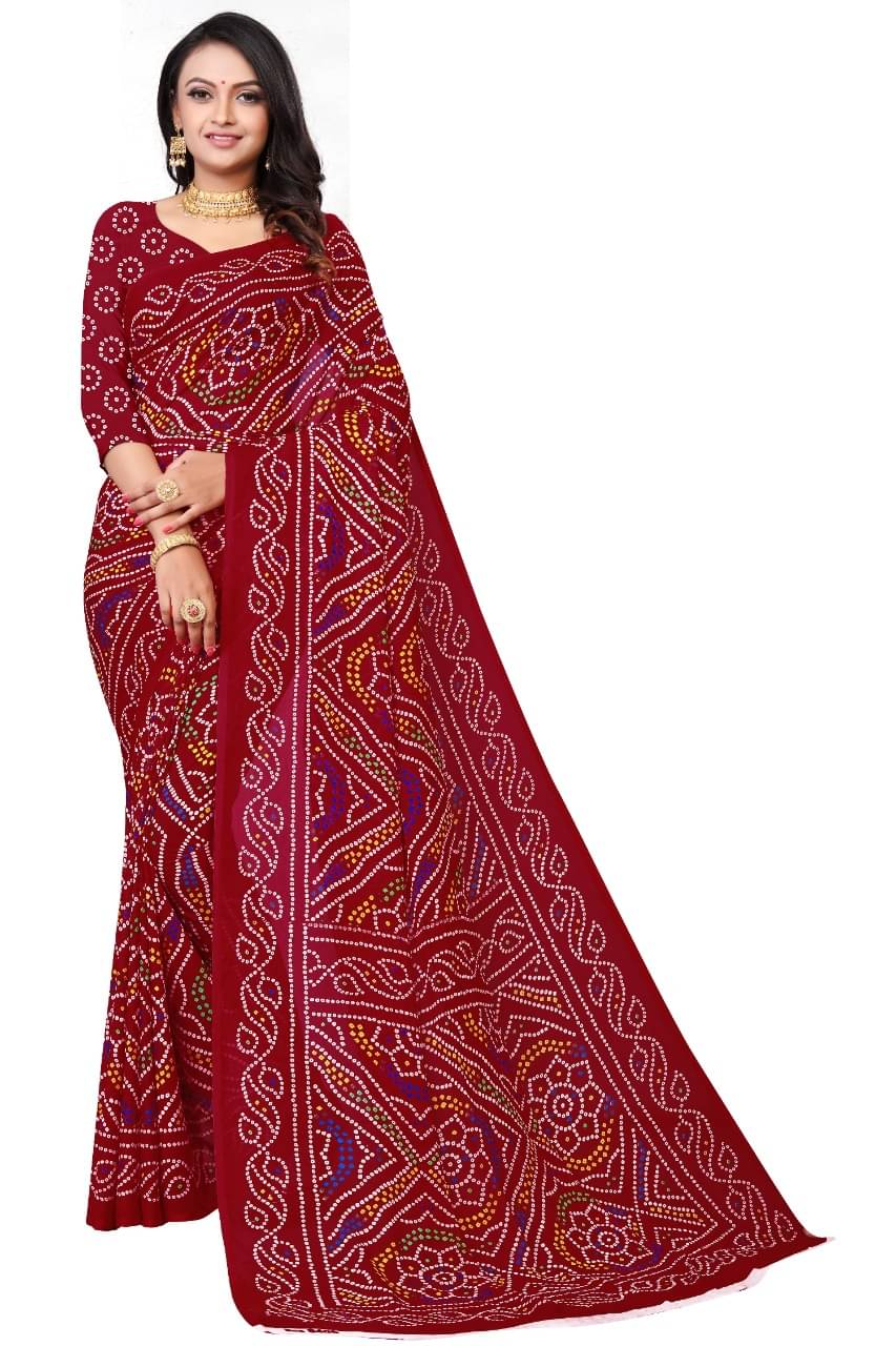     			Maayro Georgette Printed Saree With Unstitched Blouse Piece ( Maroon )