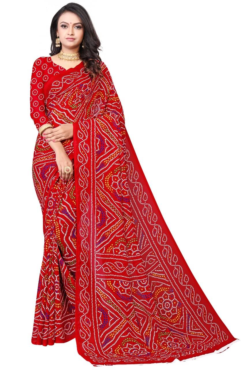Maayro Georgette Printed Saree With Unstitched Blouse Piece ( Red ) Maayro Georgette Printed Saree With Unstitched Blouse Piece ( Red )