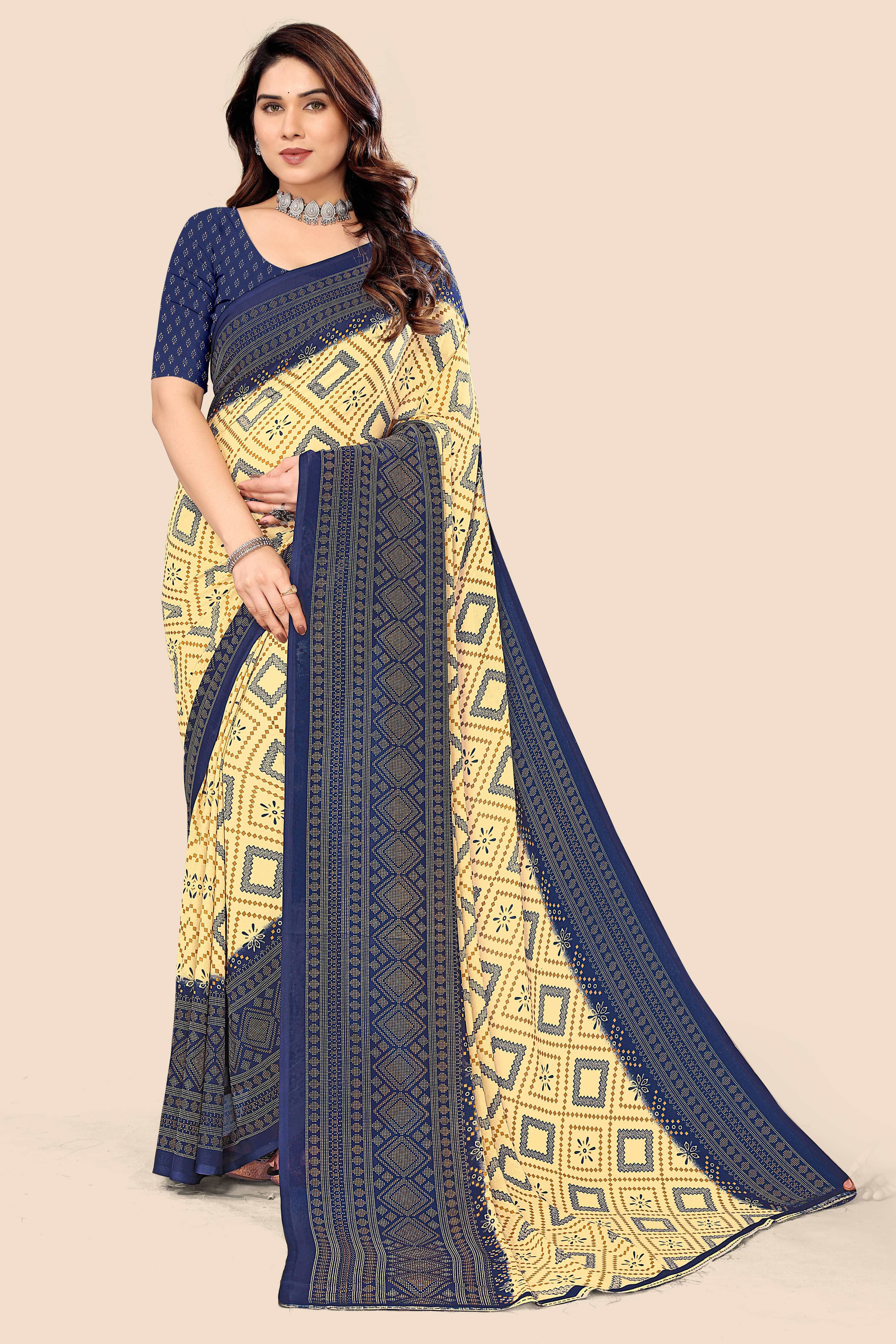 Maayro Georgette Printed Saree With Unstitched Blouse Piece ( Blue ) Maayro Georgette Printed Saree With Unstitched Blouse Piece ( Blue )