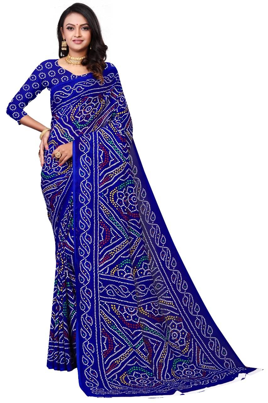     			Maayro Georgette Printed Saree With Unstitched Blouse Piece ( LightBLue )