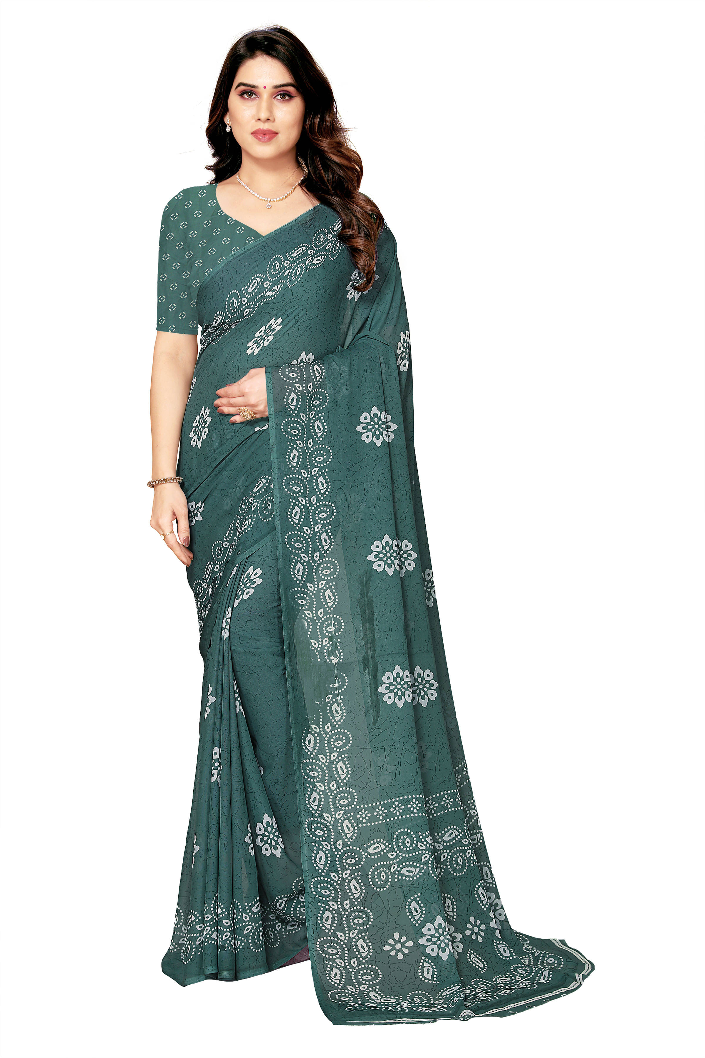     			Maayro Georgette Printed Saree With Unstitched Blouse Piece ( Light Grey )