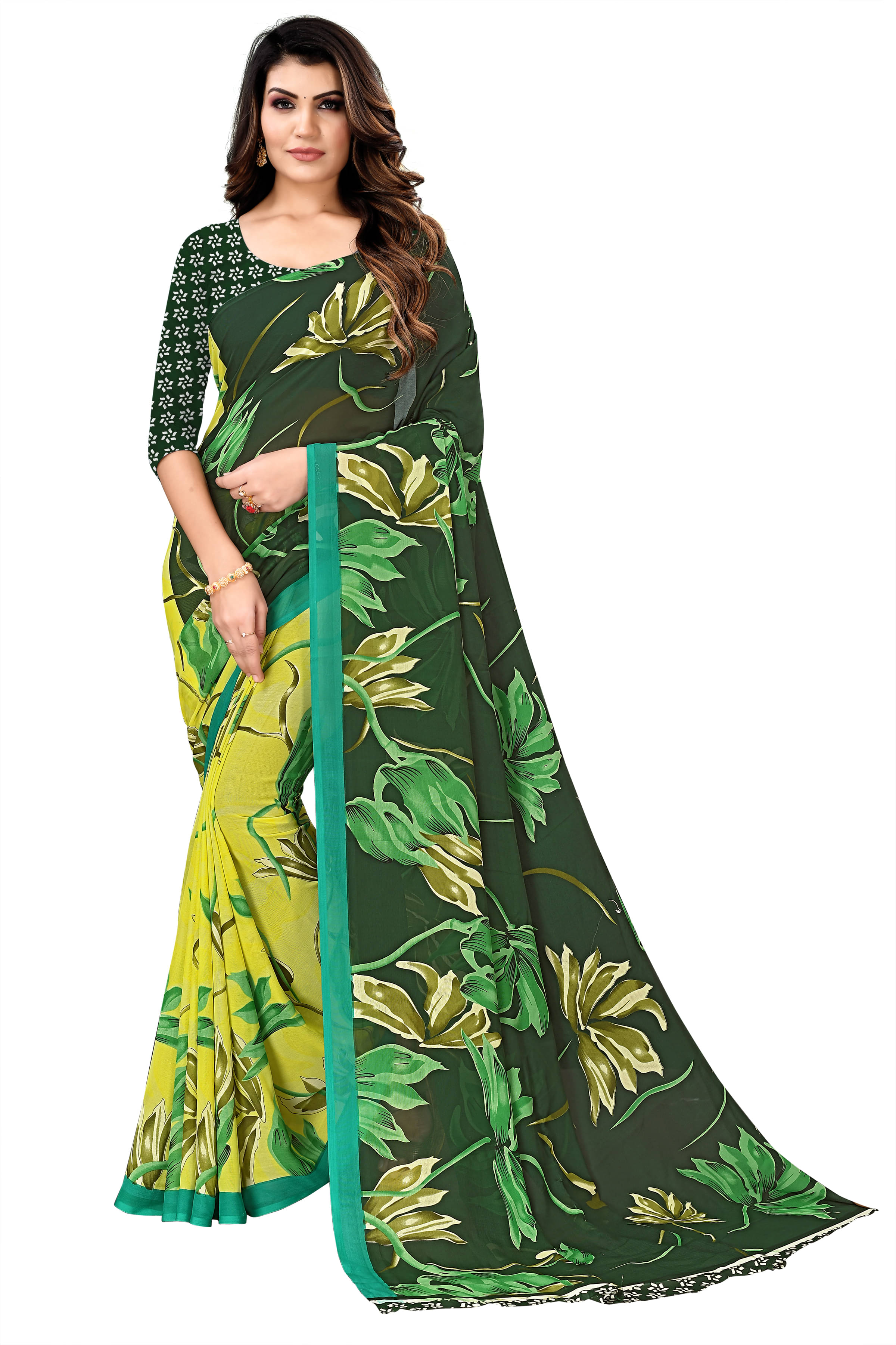 Maayro Georgette Printed Saree With Unstitched Blouse Piece ( Yellow ) Maayro Georgette Printed Saree With Unstitched Blouse Piece ( Yellow )