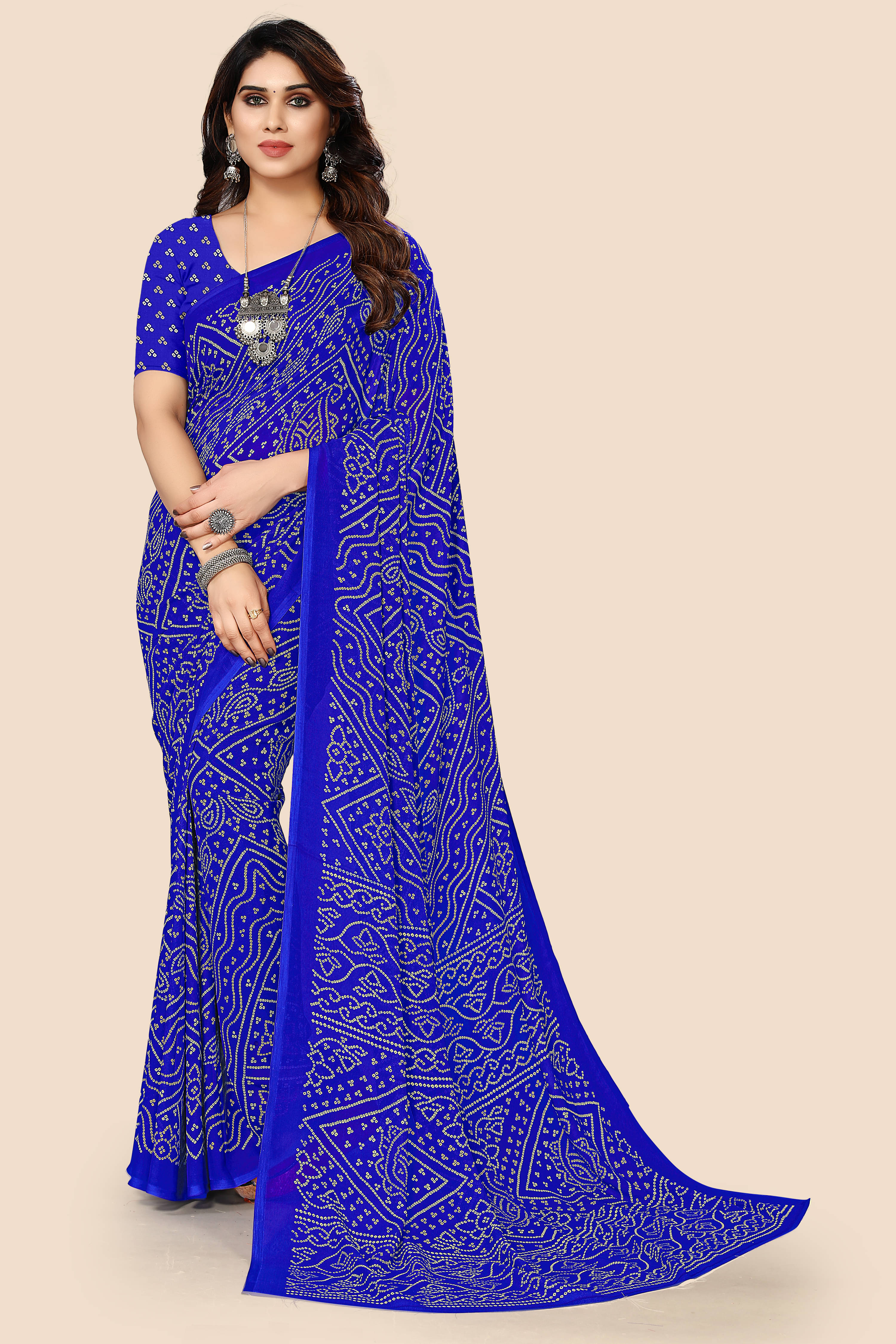 Maayro Georgette Printed Saree With Unstitched Blouse Piece ( Blue ) Maayro Georgette Printed Saree With Unstitched Blouse Piece ( Blue )