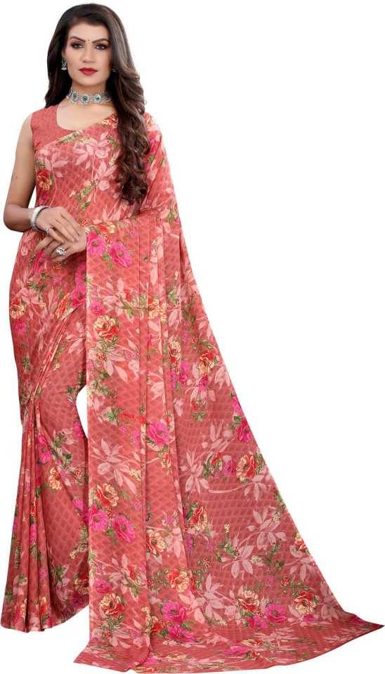 Maayro Georgette Printed Saree With Unstitched Blouse Piece ( Peach ) Maayro Georgette Printed Saree With Unstitched Blouse Piece ( Peach )