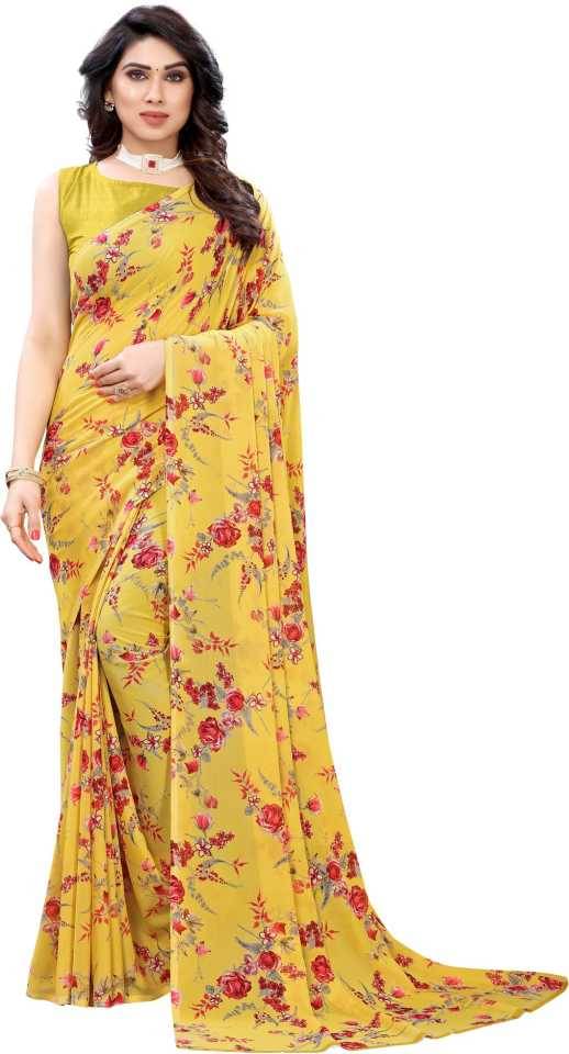     			Maayro Georgette Printed Saree With Unstitched Blouse Piece ( Yellow1 )