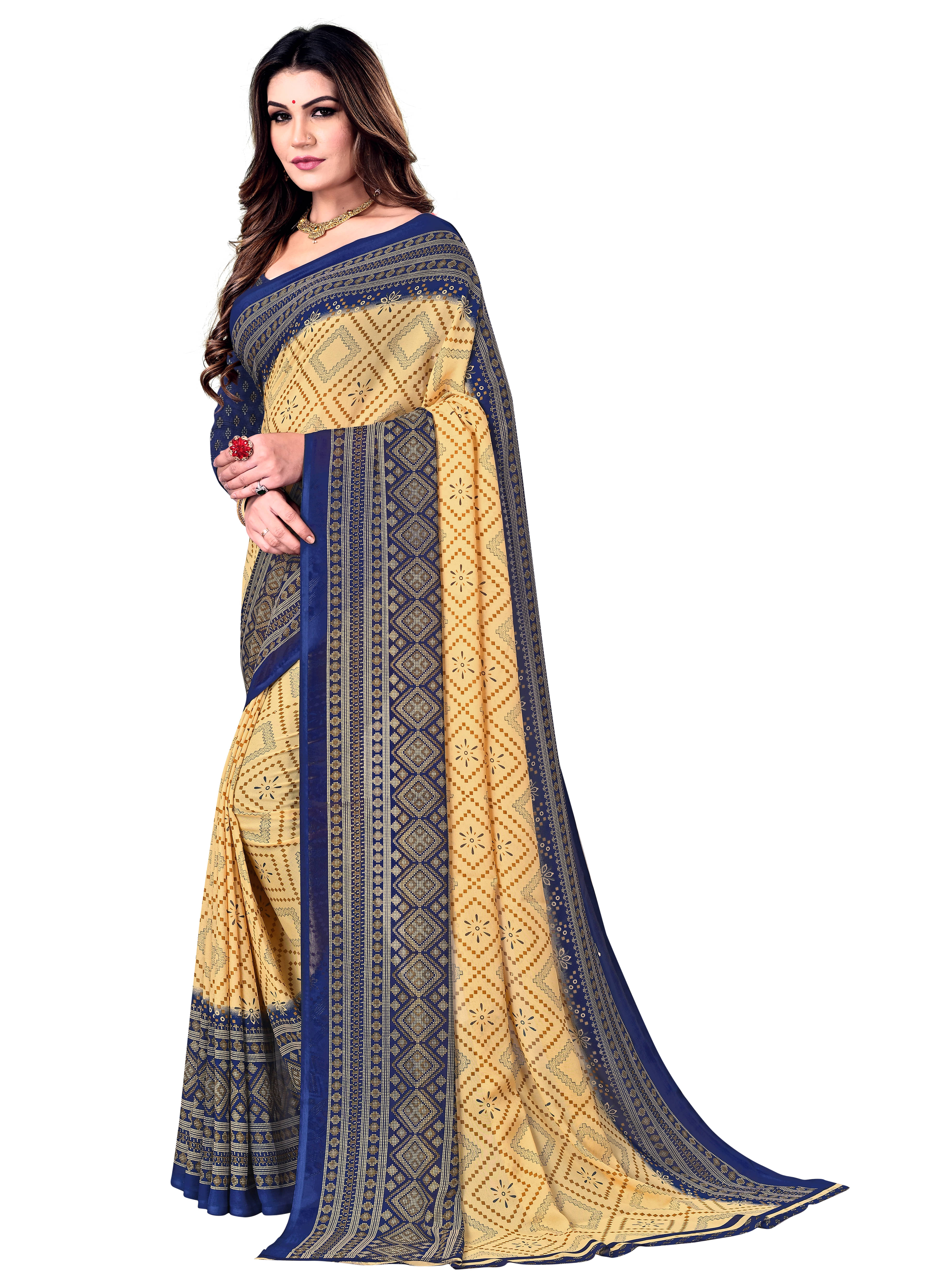 Maayro Georgette Printed Saree With Unstitched Blouse Piece ( Black ) Maayro Georgette Printed Saree With Unstitched Blouse Piece ( Black )